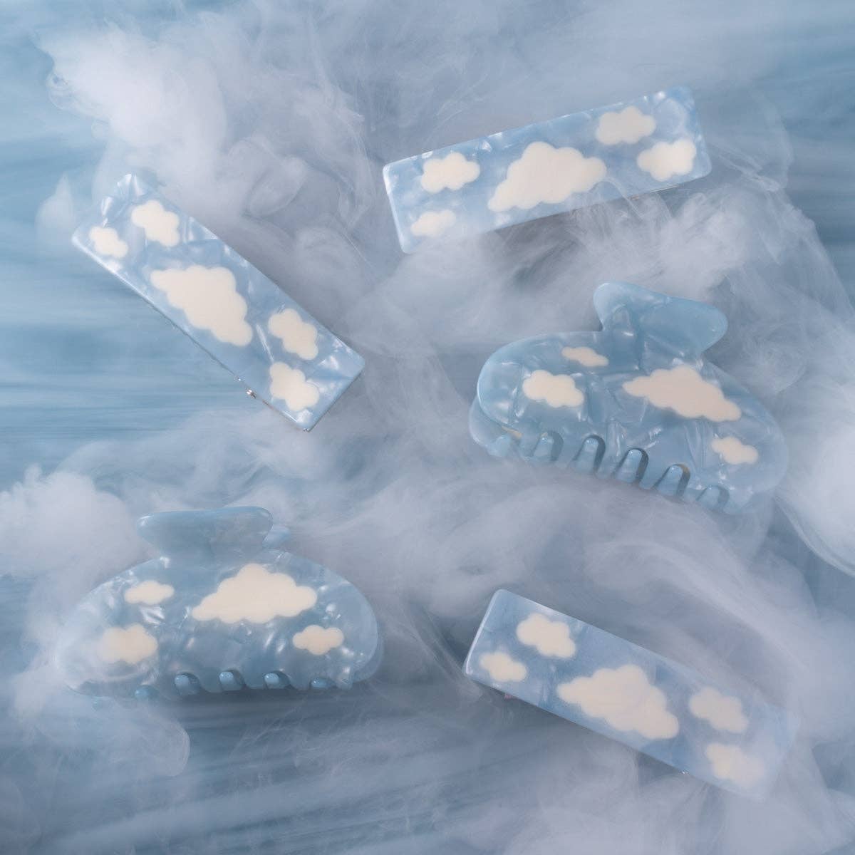 Lucy Sky Blue with White Clouds Hair Claw