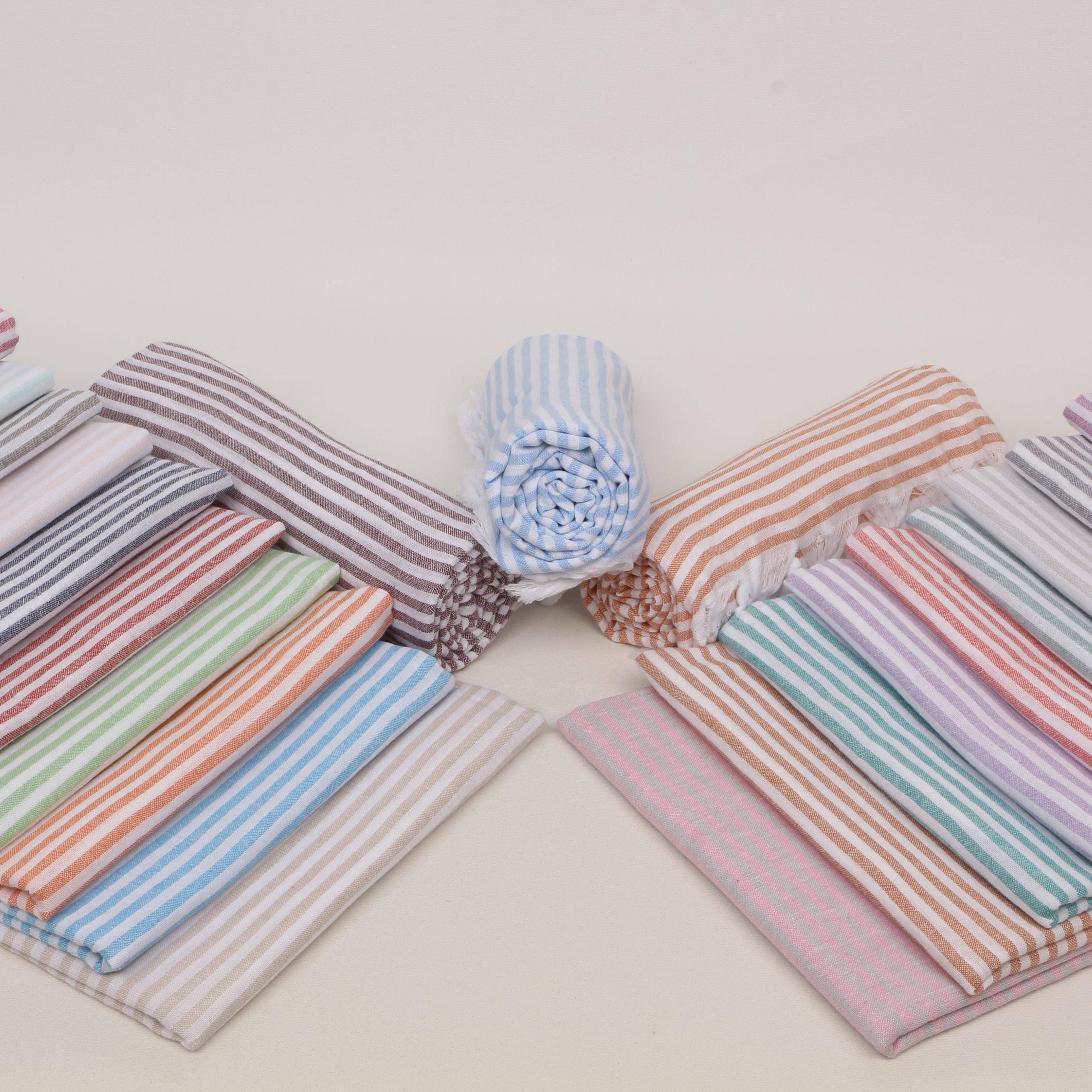 Striped Colorful Turkish Cotton Peshtemal Towel: Mint / Beach Towel