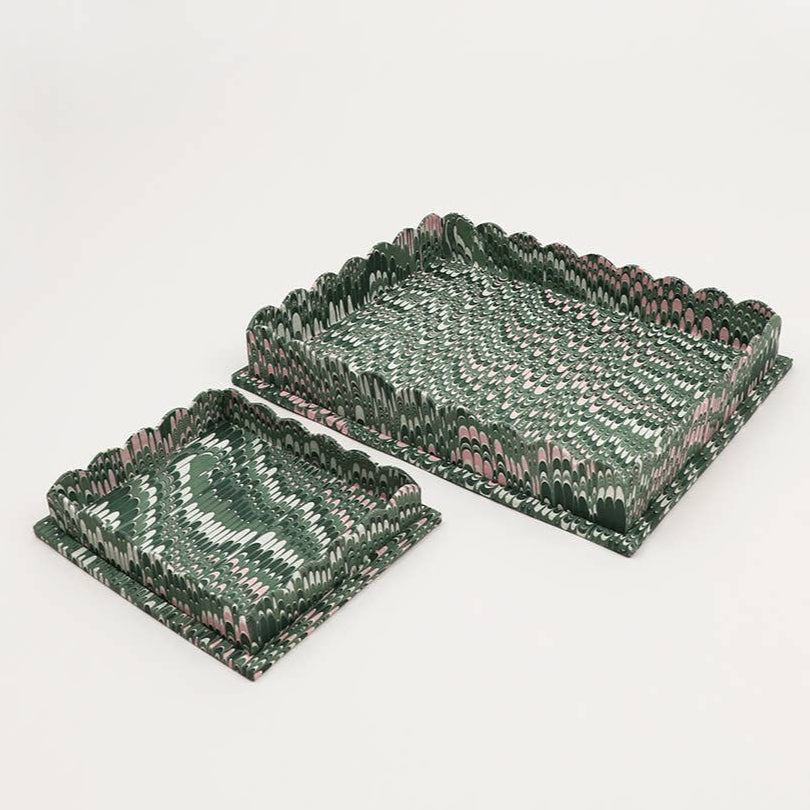 Marbled Scalloped Tray Set - Green Mountain