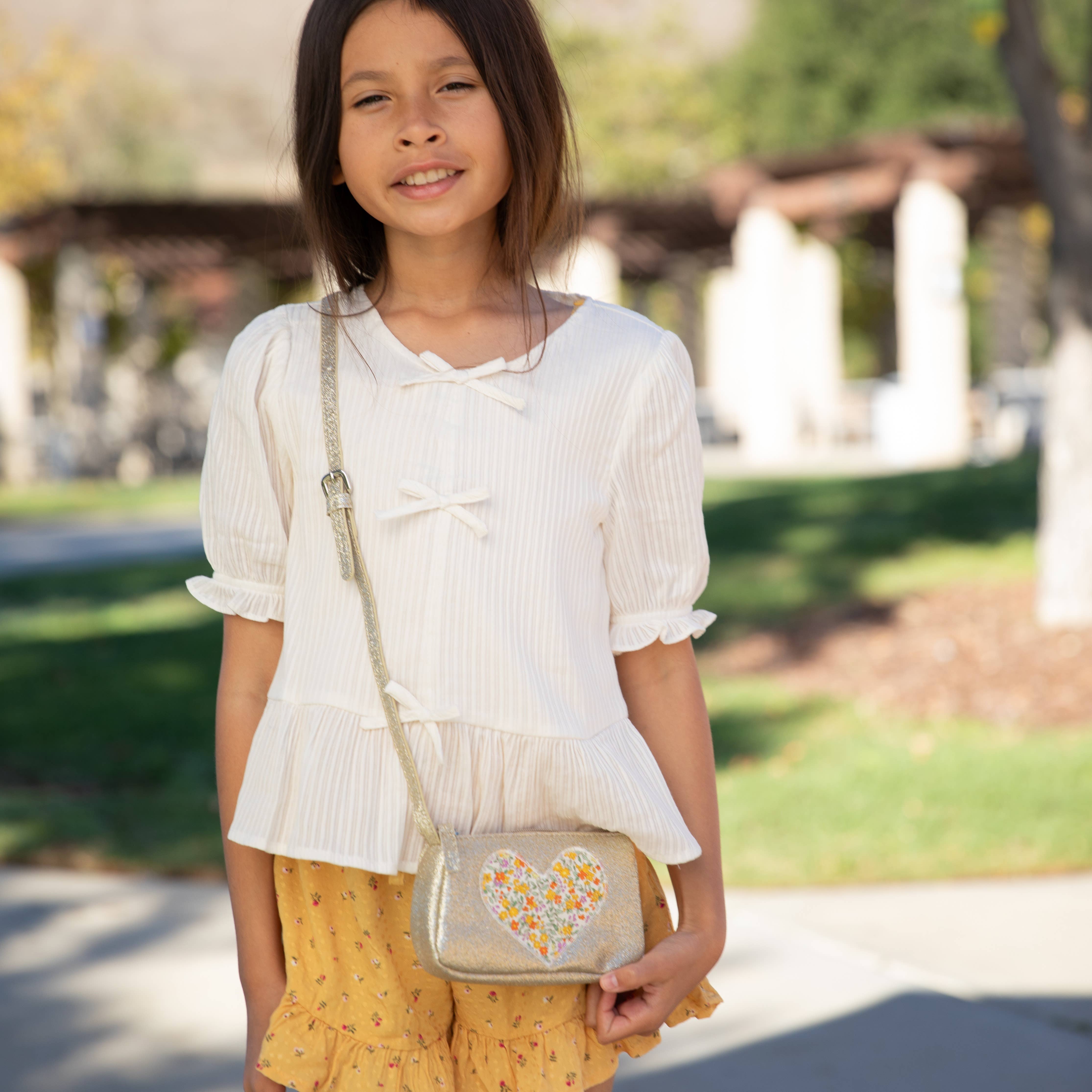 Girls Glitter Heart Purse, Gold