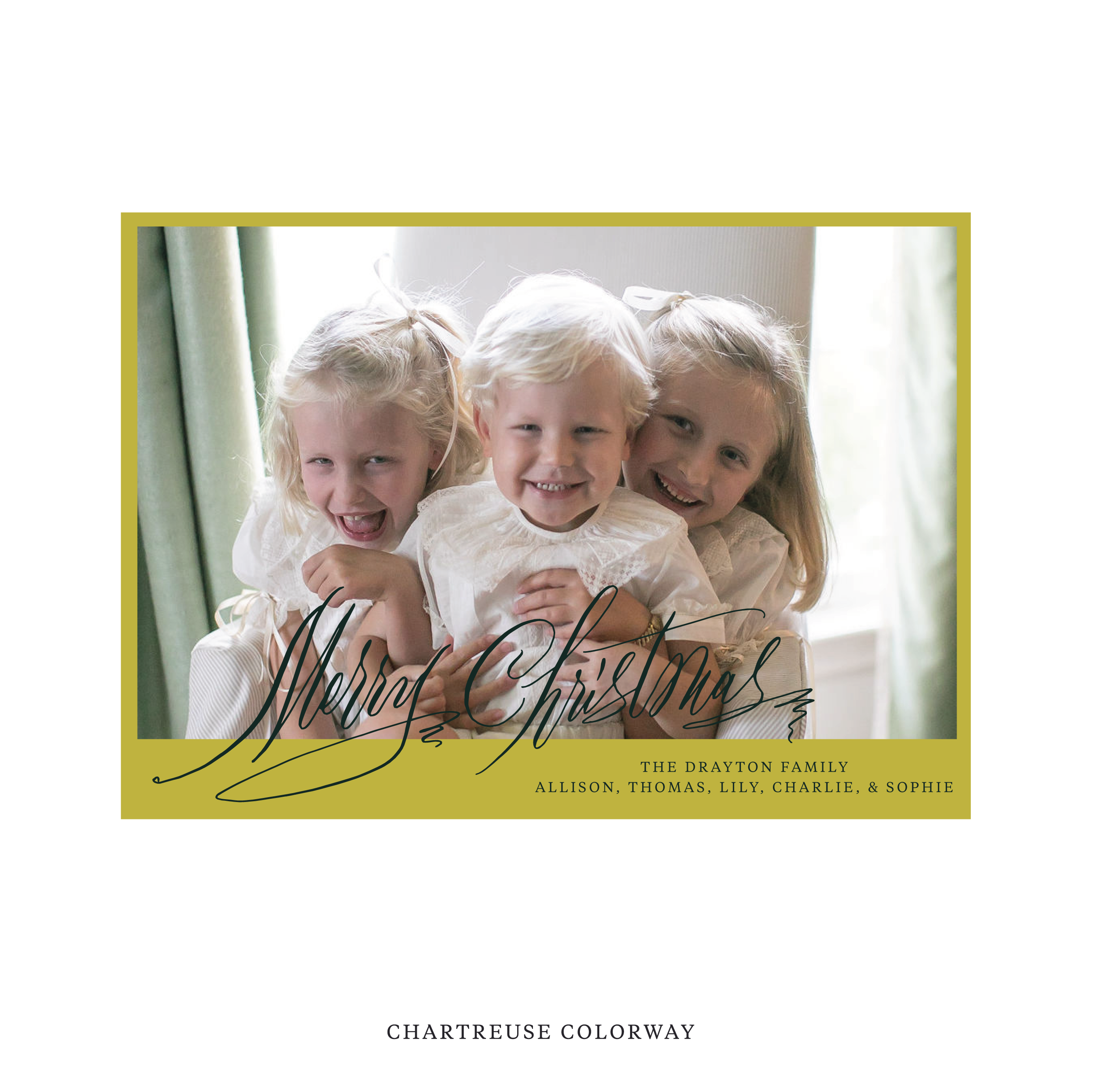Celebrate the season with the Aldridge Merry Christmas Holiday Card by Stovall Collection. Featuring original hand-lettered artwork, this luxury personalized photo mount holiday card is available in 22 thoughtfully curated flat printing colorways.
