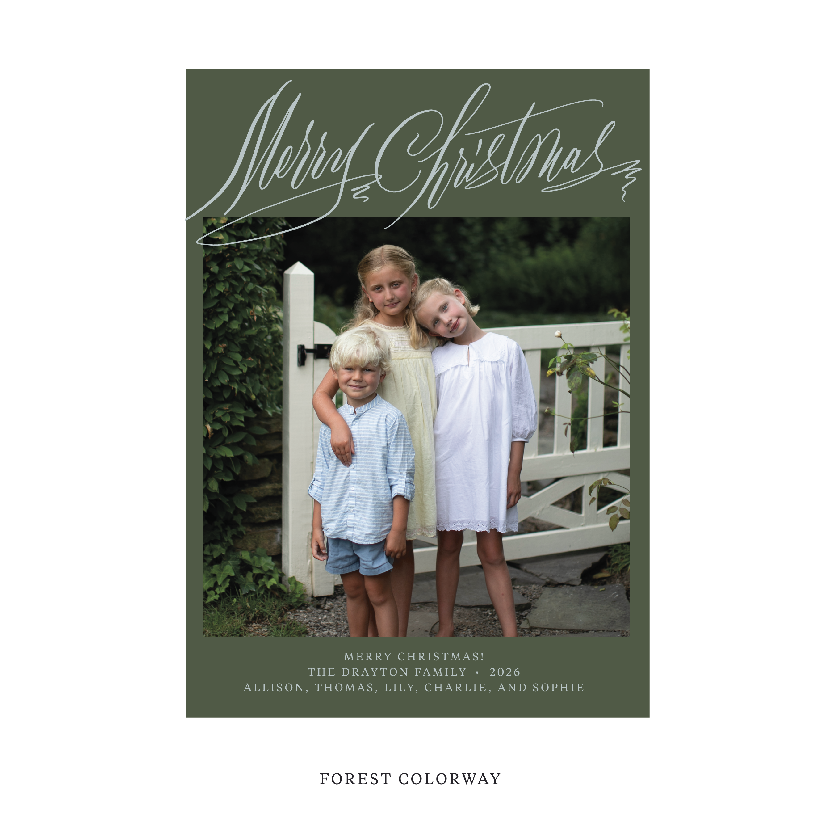 Celebrate the season with the Aldridge Merry Christmas Holiday Card by Stovall Collection. Featuring original hand-lettered artwork, this luxury personalized photo mount holiday card is available in 22 thoughtfully curated flat printing colorways.