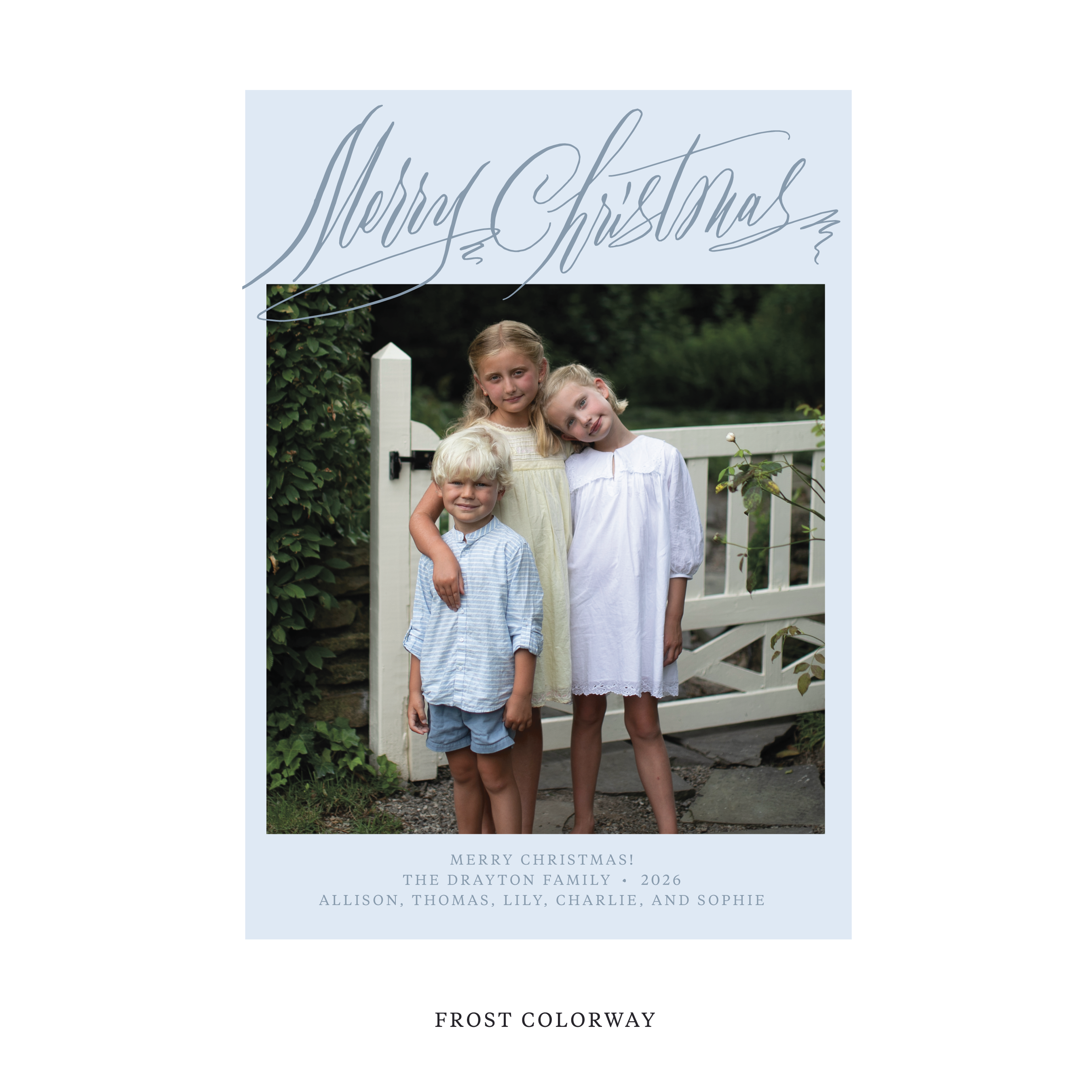 Celebrate the season with the Aldridge Merry Christmas Holiday Card by Stovall Collection. Featuring original hand-lettered artwork, this luxury personalized photo mount holiday card is available in 22 thoughtfully curated flat printing colorways.