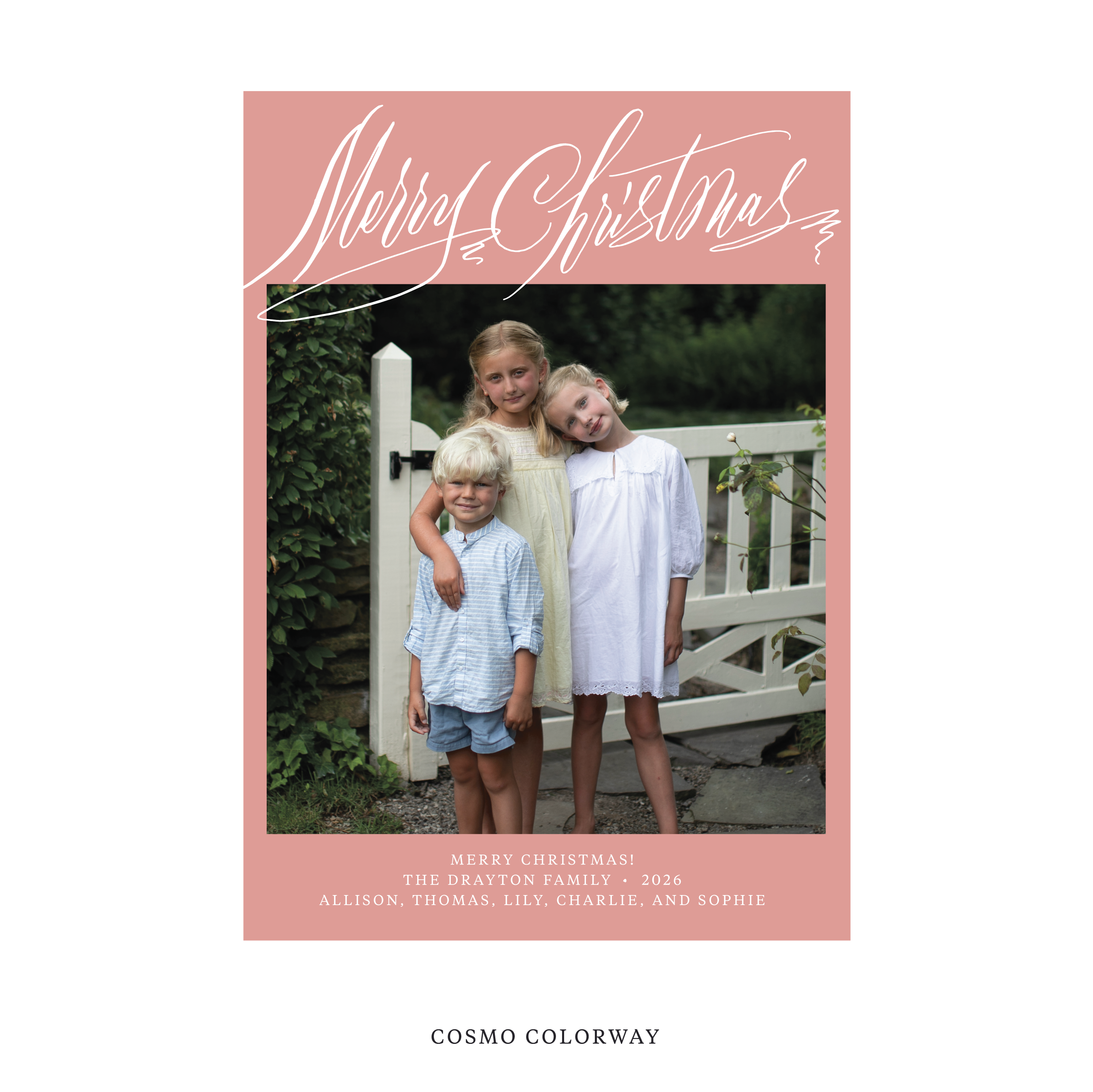 Celebrate the season with the Aldridge Merry Christmas Holiday Card by Stovall Collection. Featuring original hand-lettered artwork, this luxury personalized photo mount holiday card is available in 22 thoughtfully curated flat printing colorways.