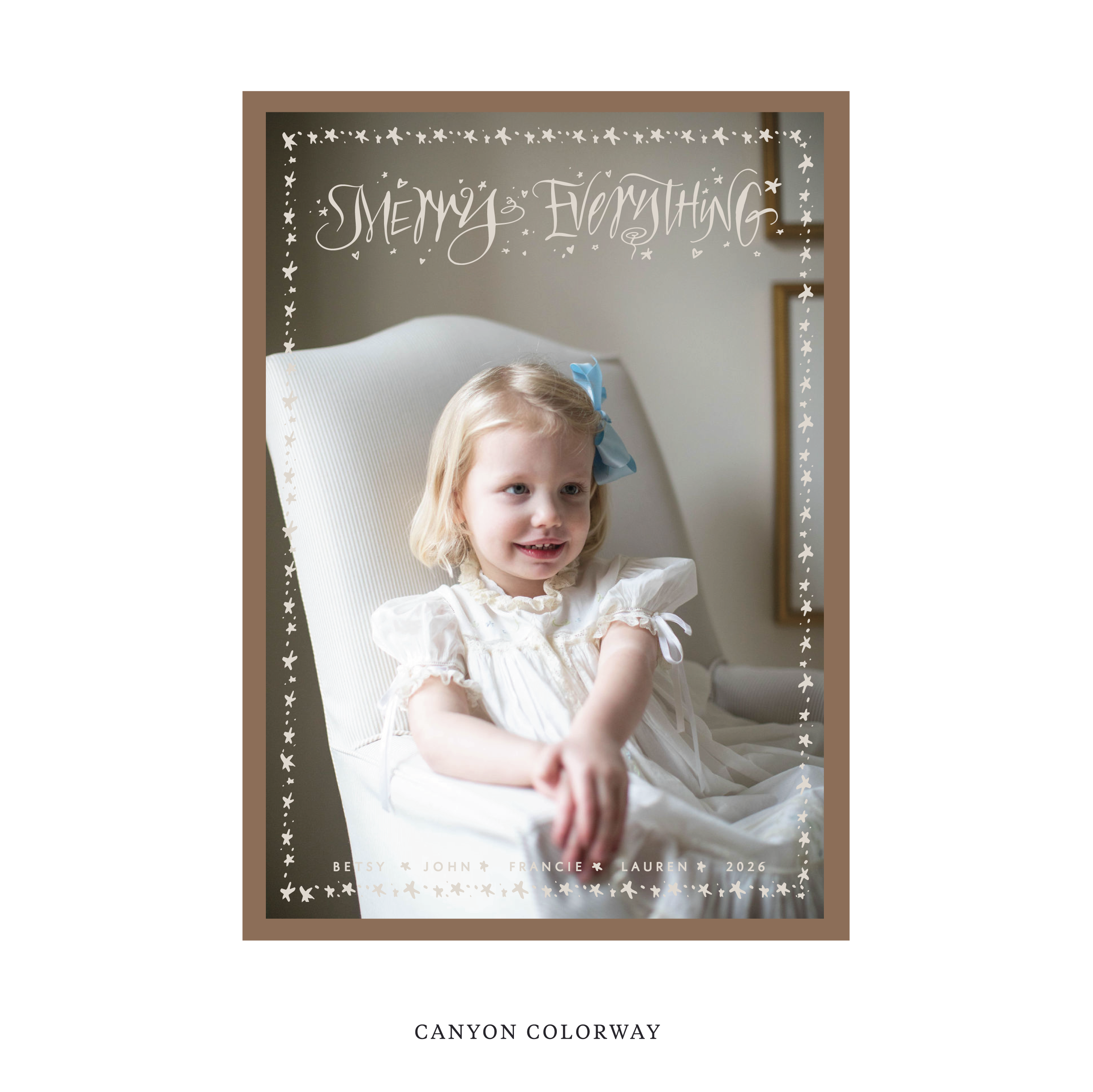 Celebrate the season with the Ansley "Merry Everything" Holiday Card by Stovall Collection. Featuring original hand-lettered artwork, this luxury personalized photo mount holiday card is available in 22 thoughtfully curated flat printing colorways.