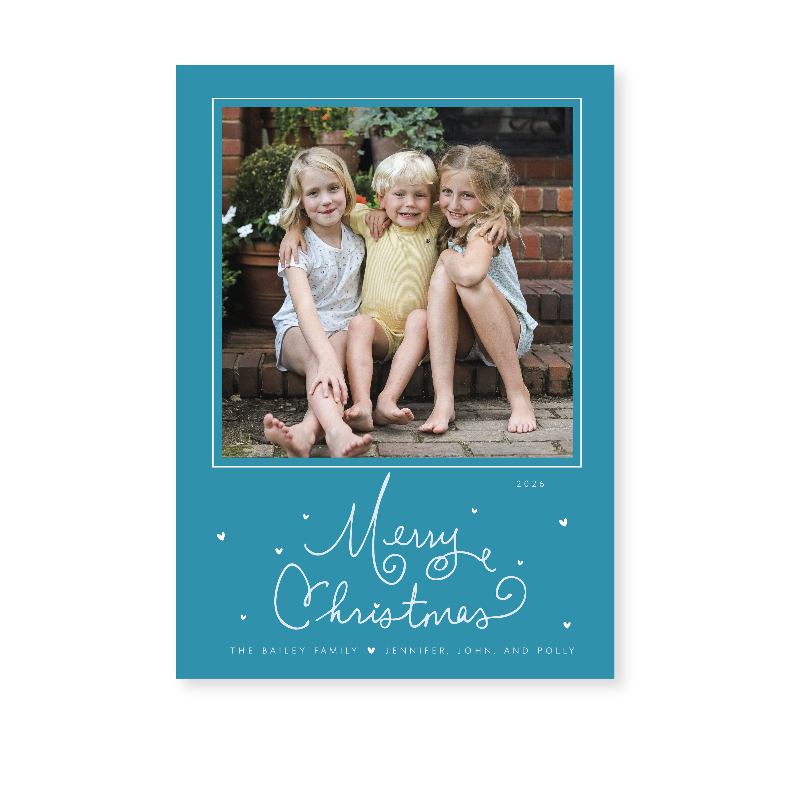 Sinclair Classic Flat Print Holiday Card featuring whimsical hand-lettering and a mounted family photograph by Stovall Collection.
