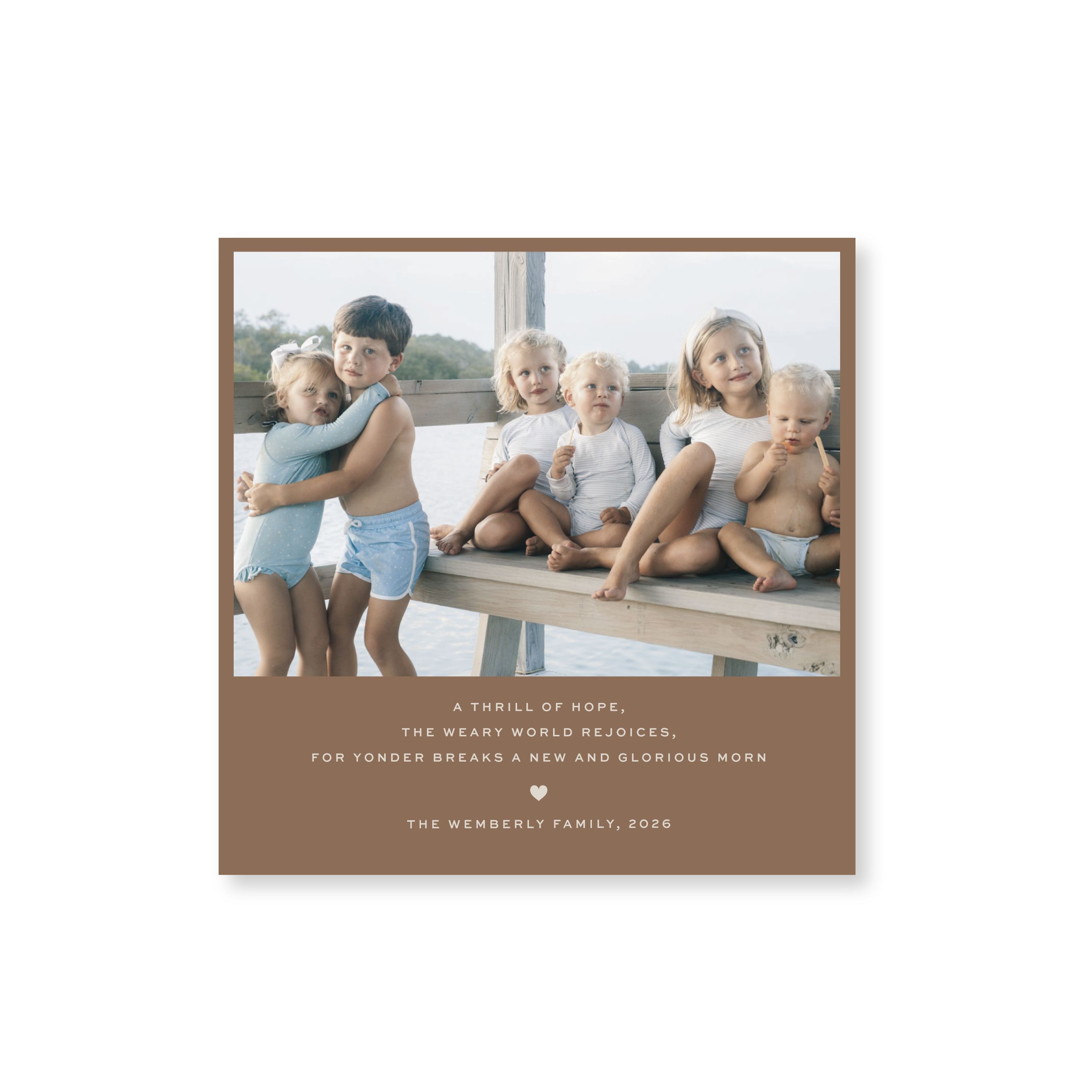 Balfour Classic Flat Print personalized photo mount holiday card with oversized hand-mounted photograph and customizable wording by Stovall Collection.