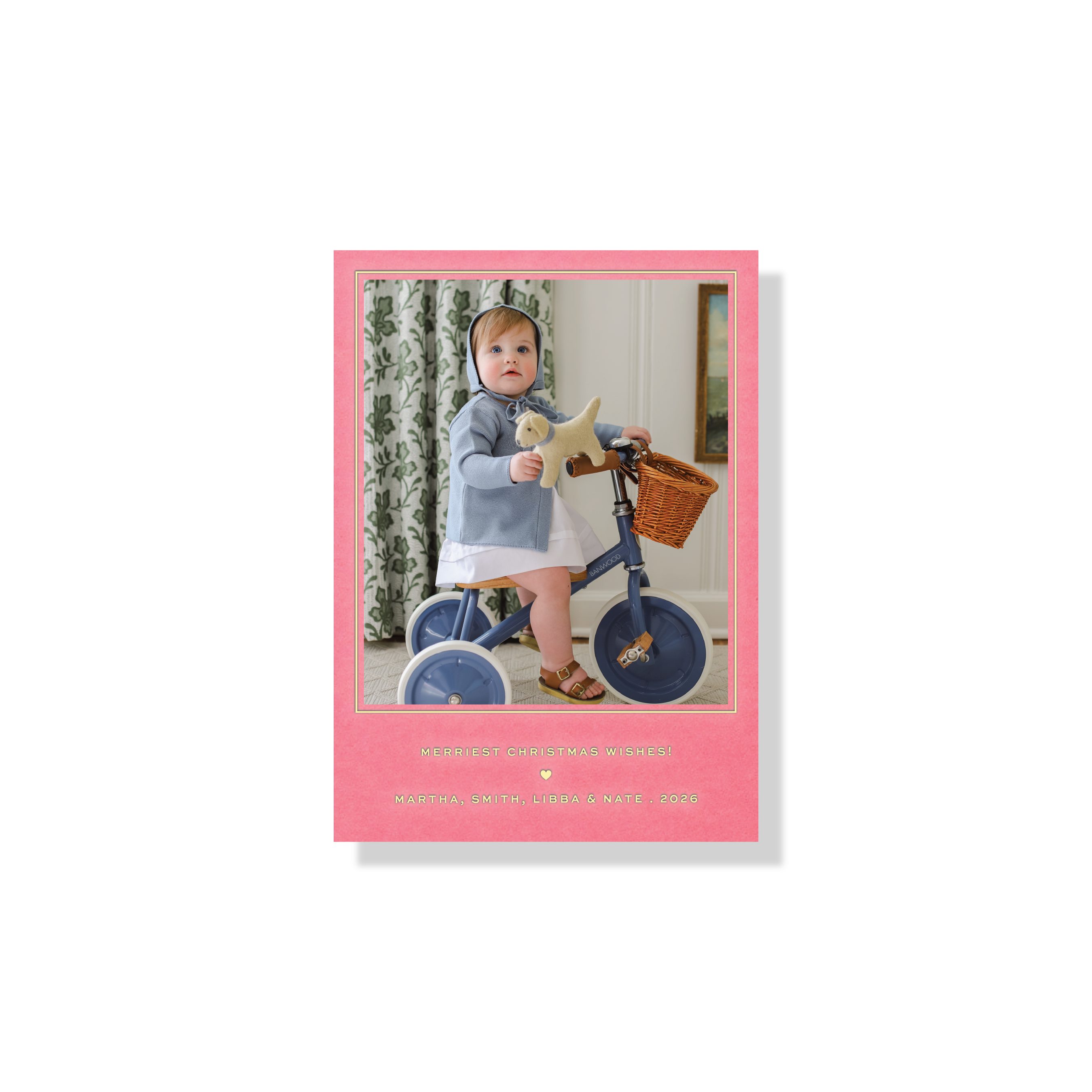 Balfour Engraved Holiday Card featuring a hand-mounted family photo, classic typography, and personalized Christmas greeting.