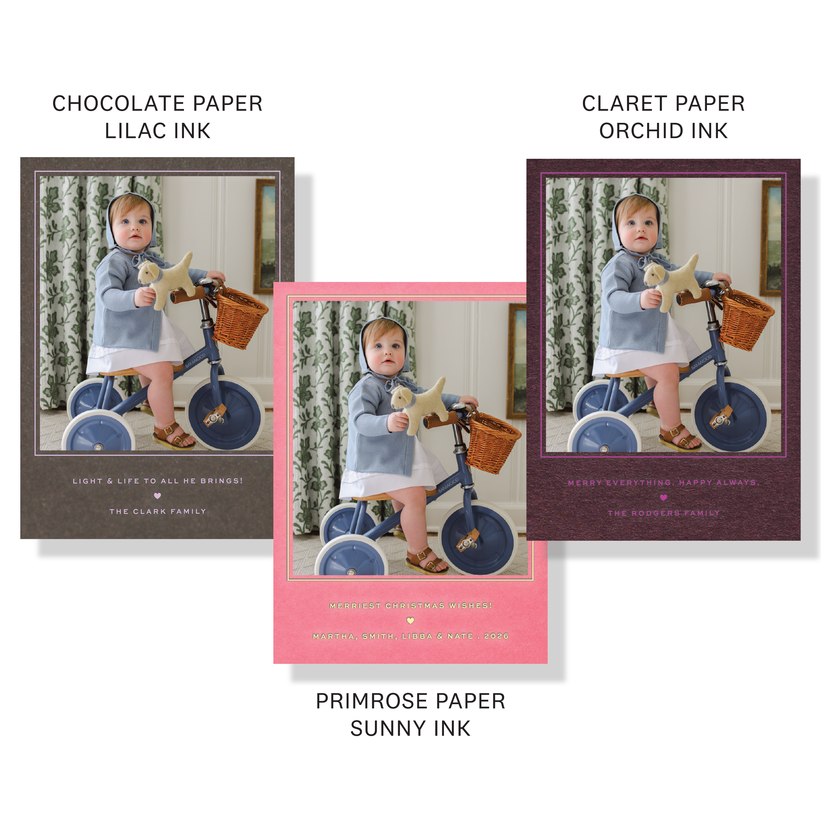 Balfour Engraved Holiday Card featuring a hand-mounted family photo, classic typography, and personalized Christmas greeting.