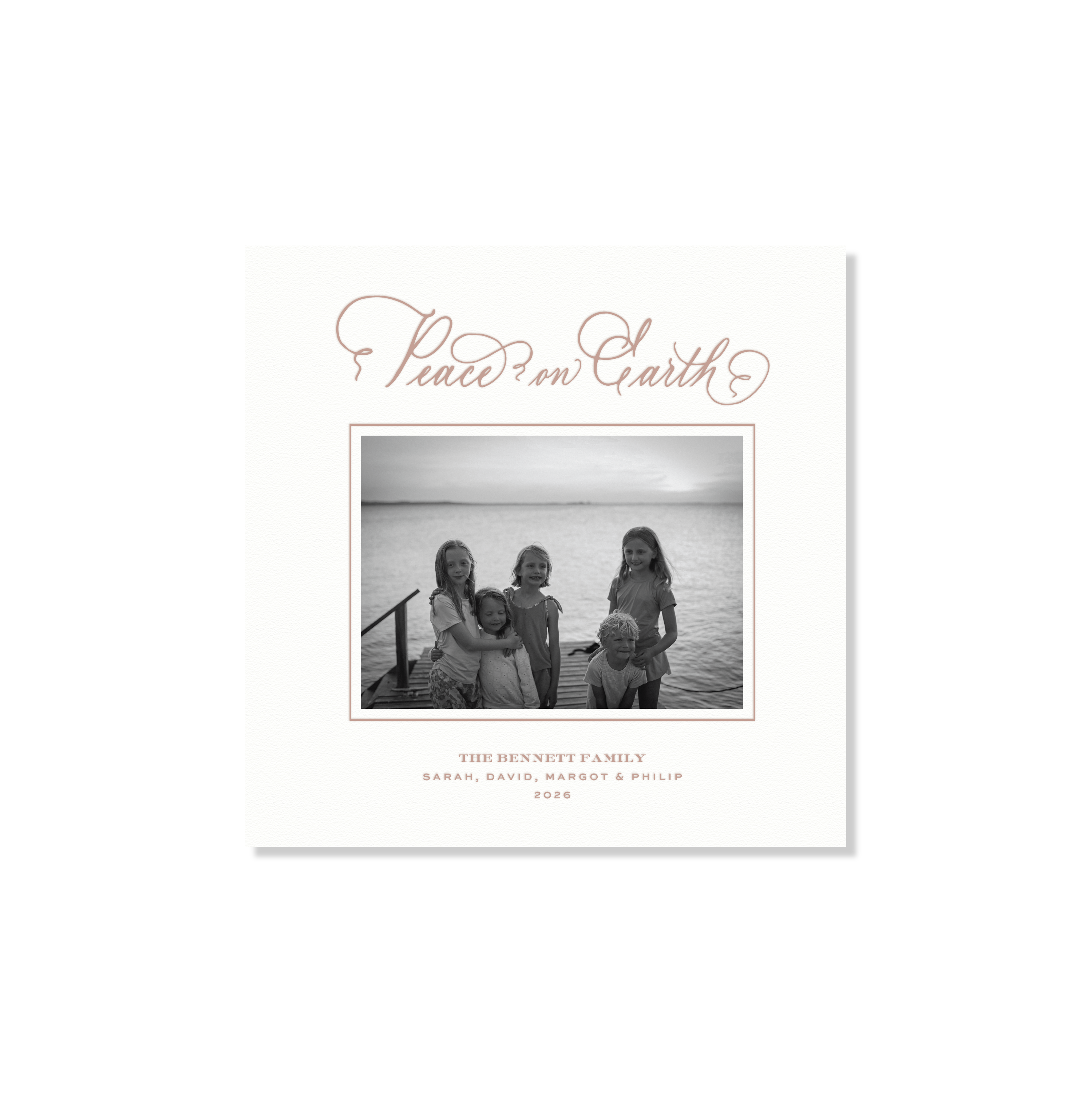 Bennett Letterpress Holiday Card, Small Square (White Paper)