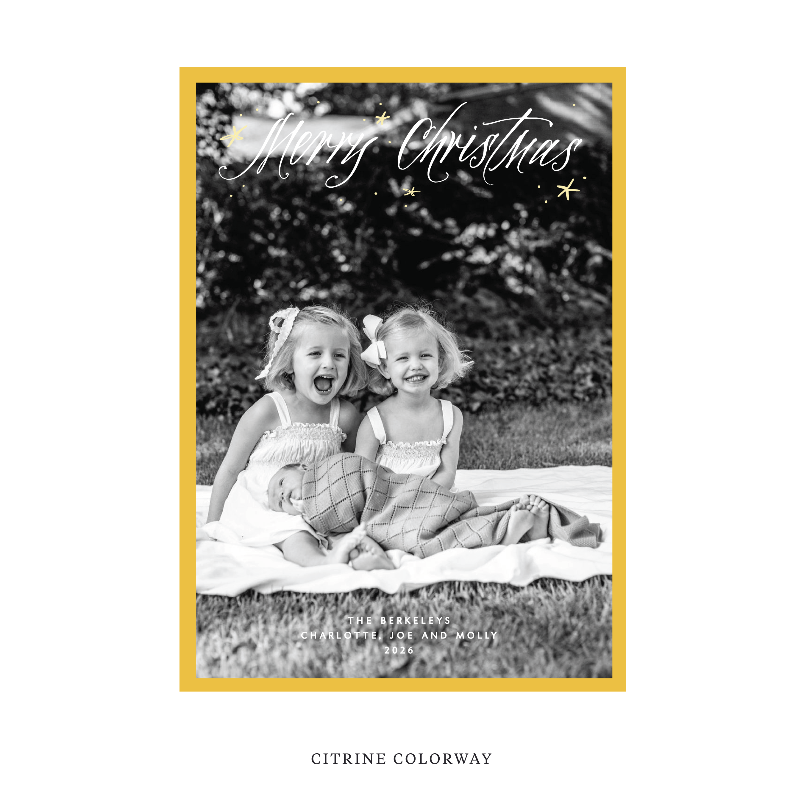 Celebrate the season with the Berkeley "Merry Christmas" Holiday Card by Stovall Collection. Featuring original hand-lettered artwork, this luxury personalized photo mount holiday card is available in 22 thoughtfully curated flat printing colorways.