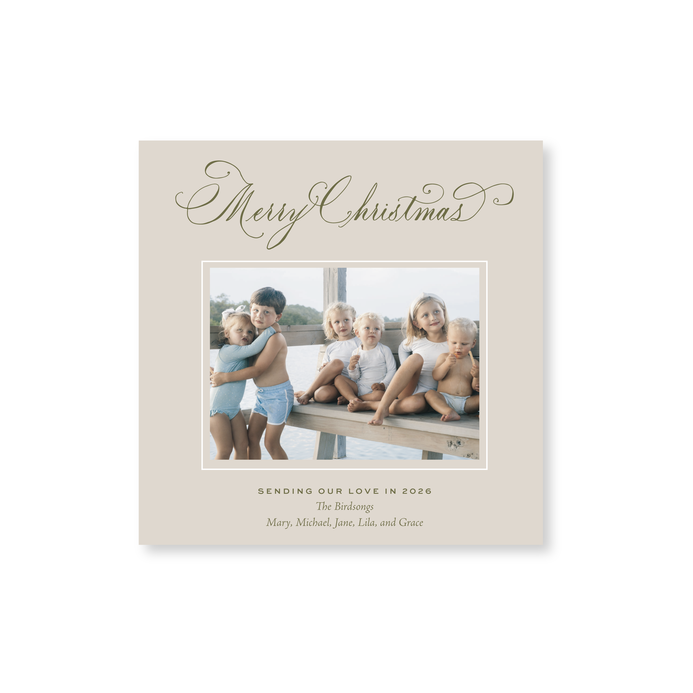 Middleton Classic Flat Print Merry Christmas photo mount holiday card featuring elegant hand-lettered artwork by Stovall Collection.