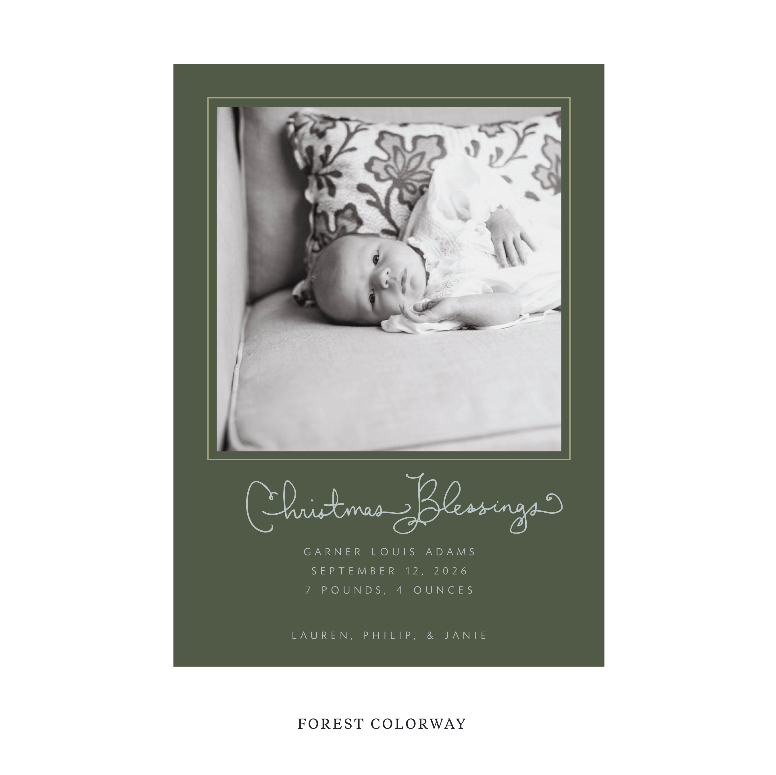 Brantley Classic Flat Print Holiday Card, Large Birth Announcement