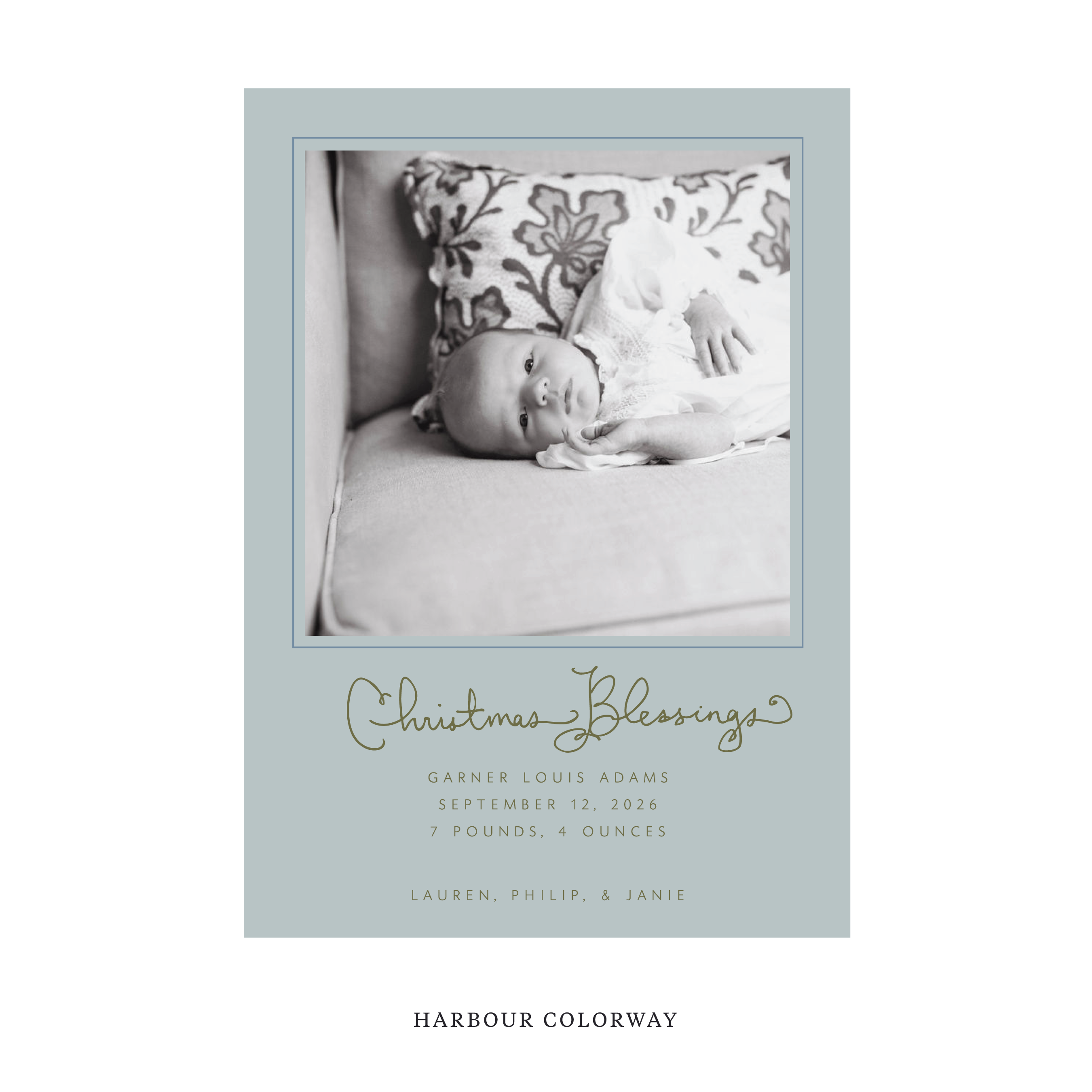 Brantley Classic Flat Print Holiday Card, Large Birth Announcement