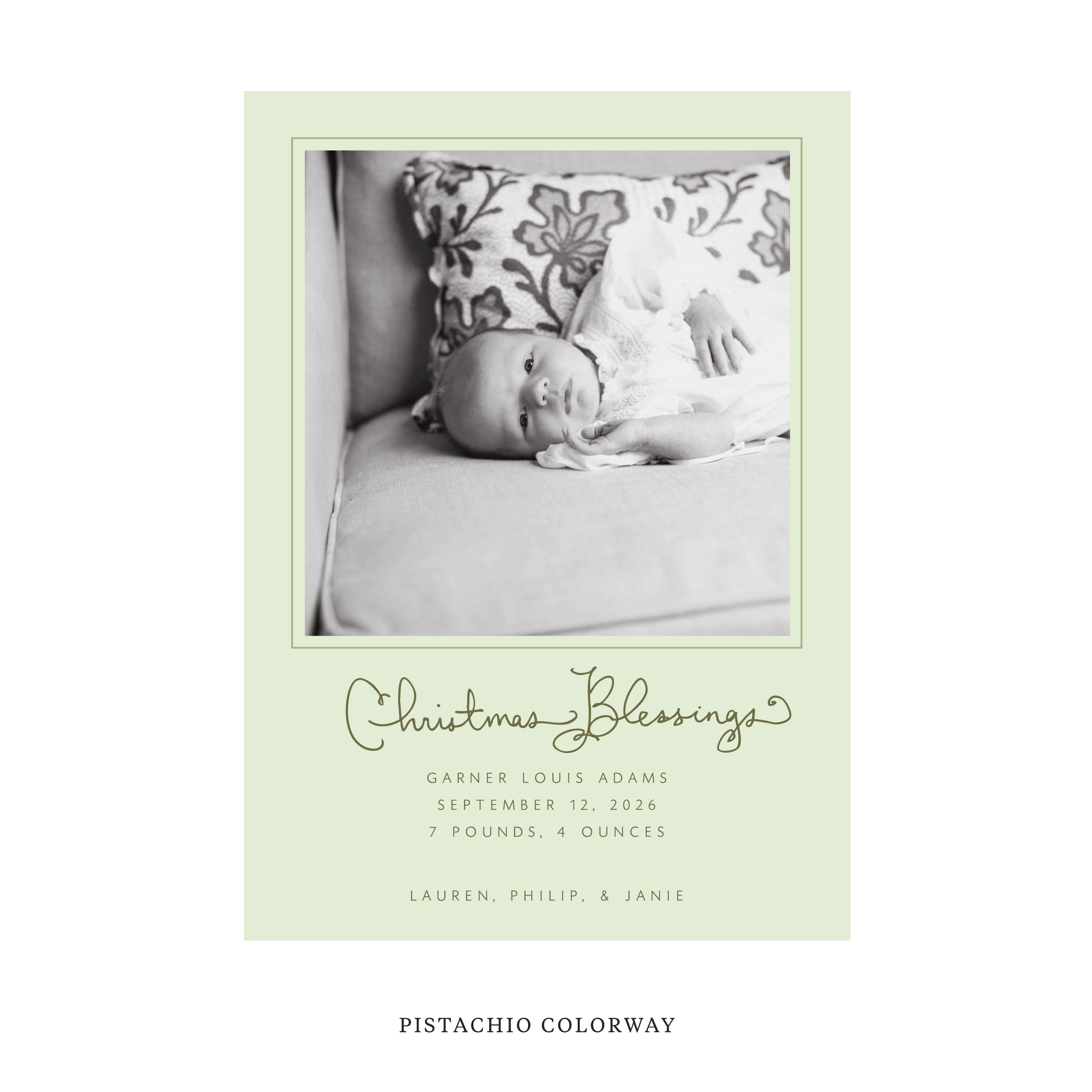 Brantley Classic Flat Print Holiday Card, Large Birth Announcement