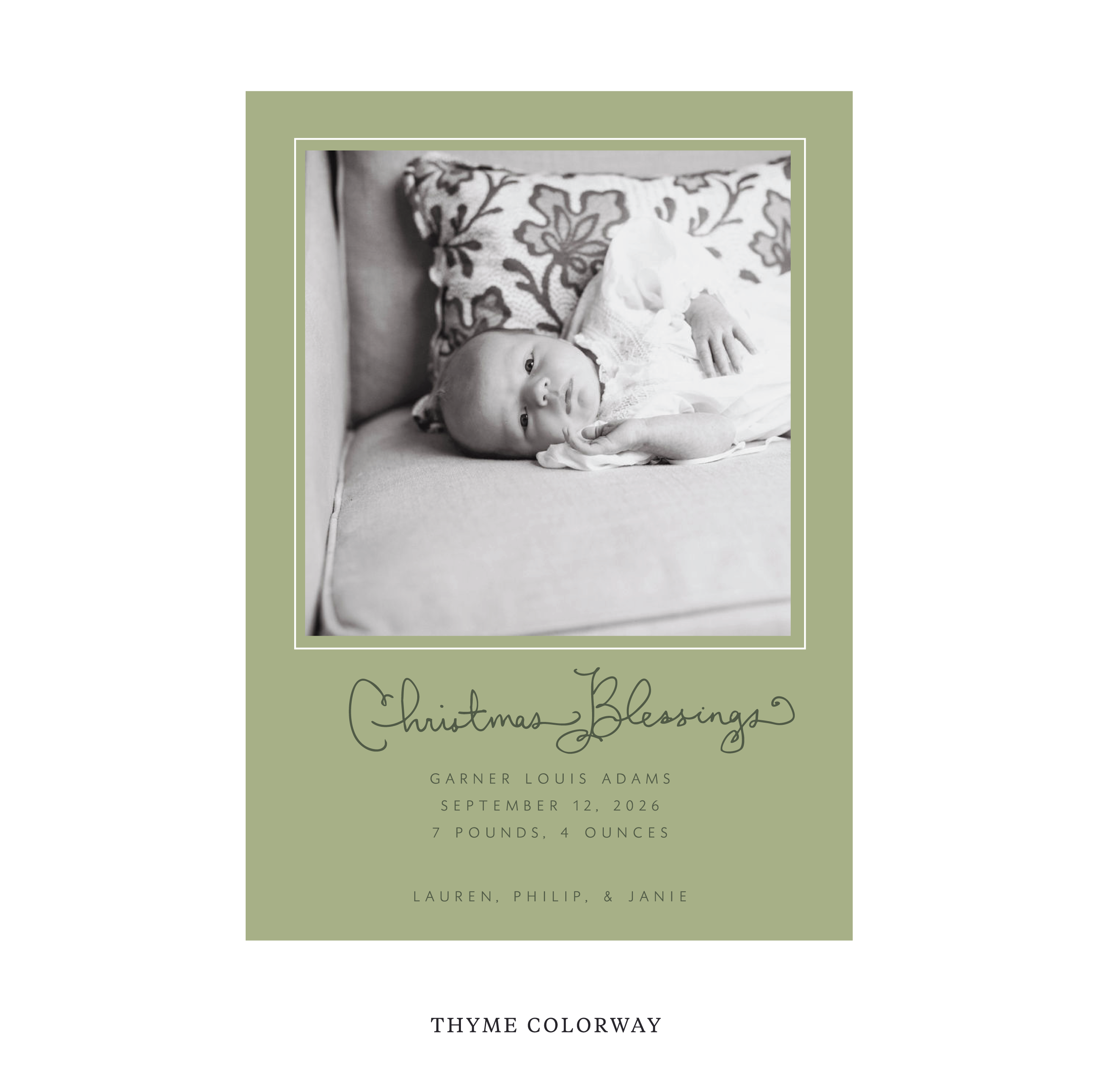 Brantley Classic Flat Print Holiday Card, Large Birth Announcement