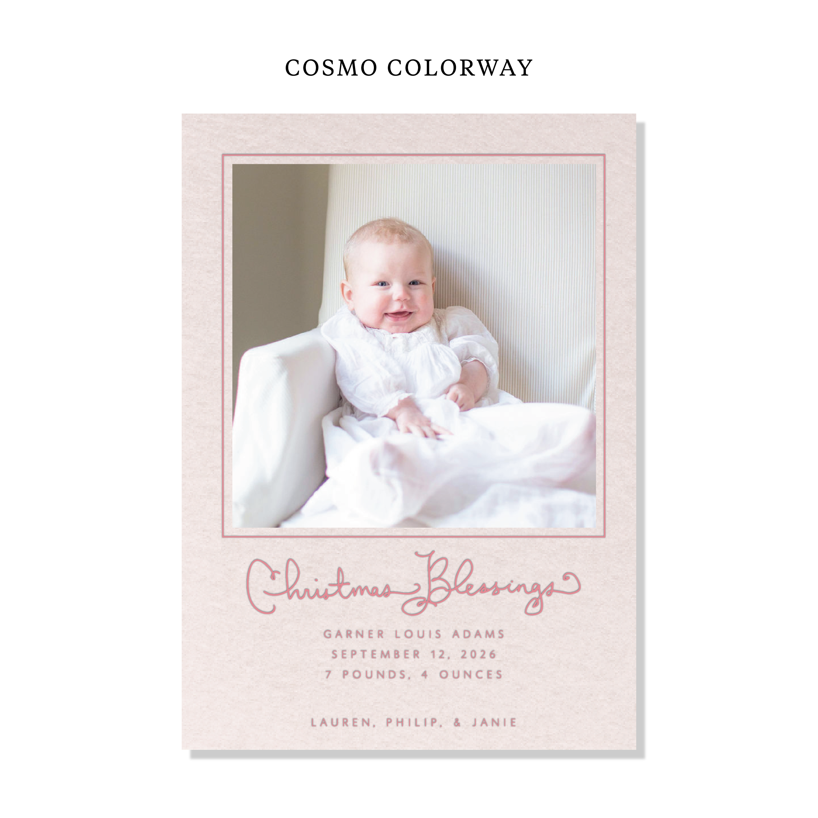 Brantley Birth Announcement Letterpress Holiday Card, Large (Colored Paper)