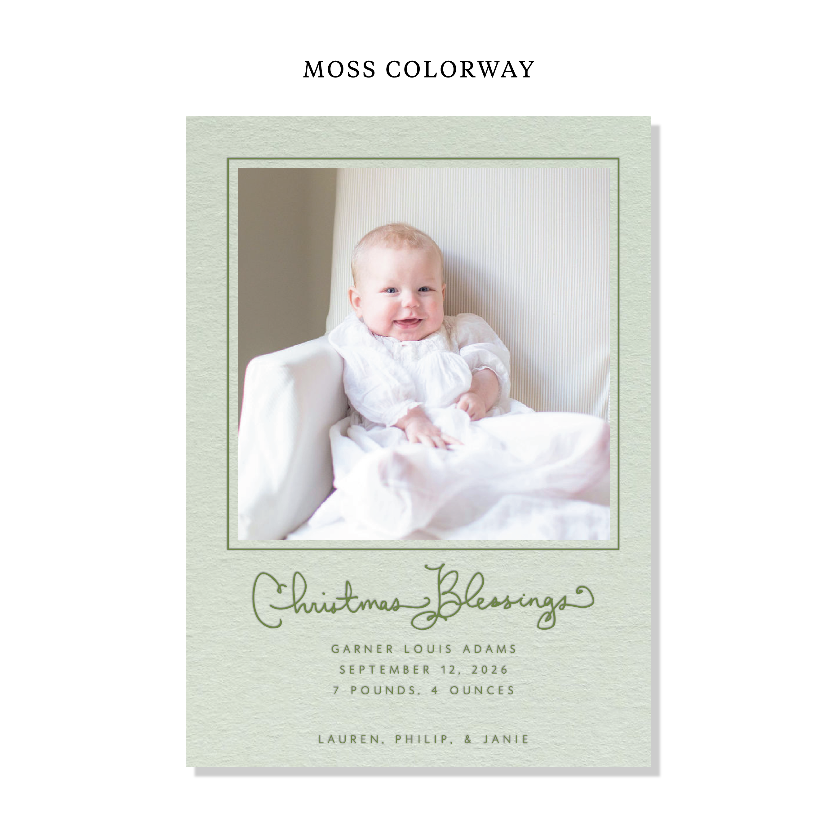 Brantley Birth Announcement Letterpress Holiday Card, Large (Colored Paper)