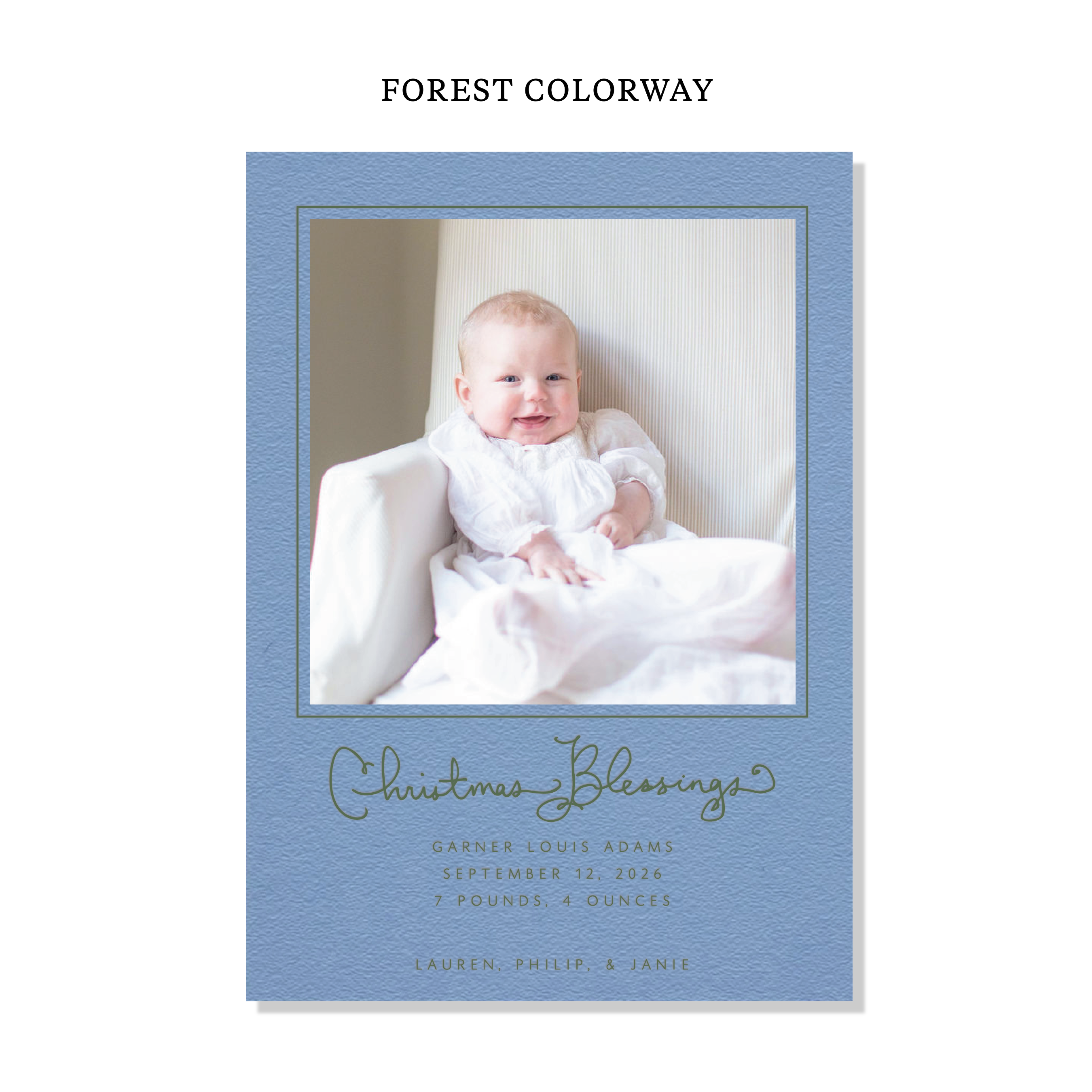 Brantley Birth Announcement Letterpress Holiday Card, Large (Colored Paper)