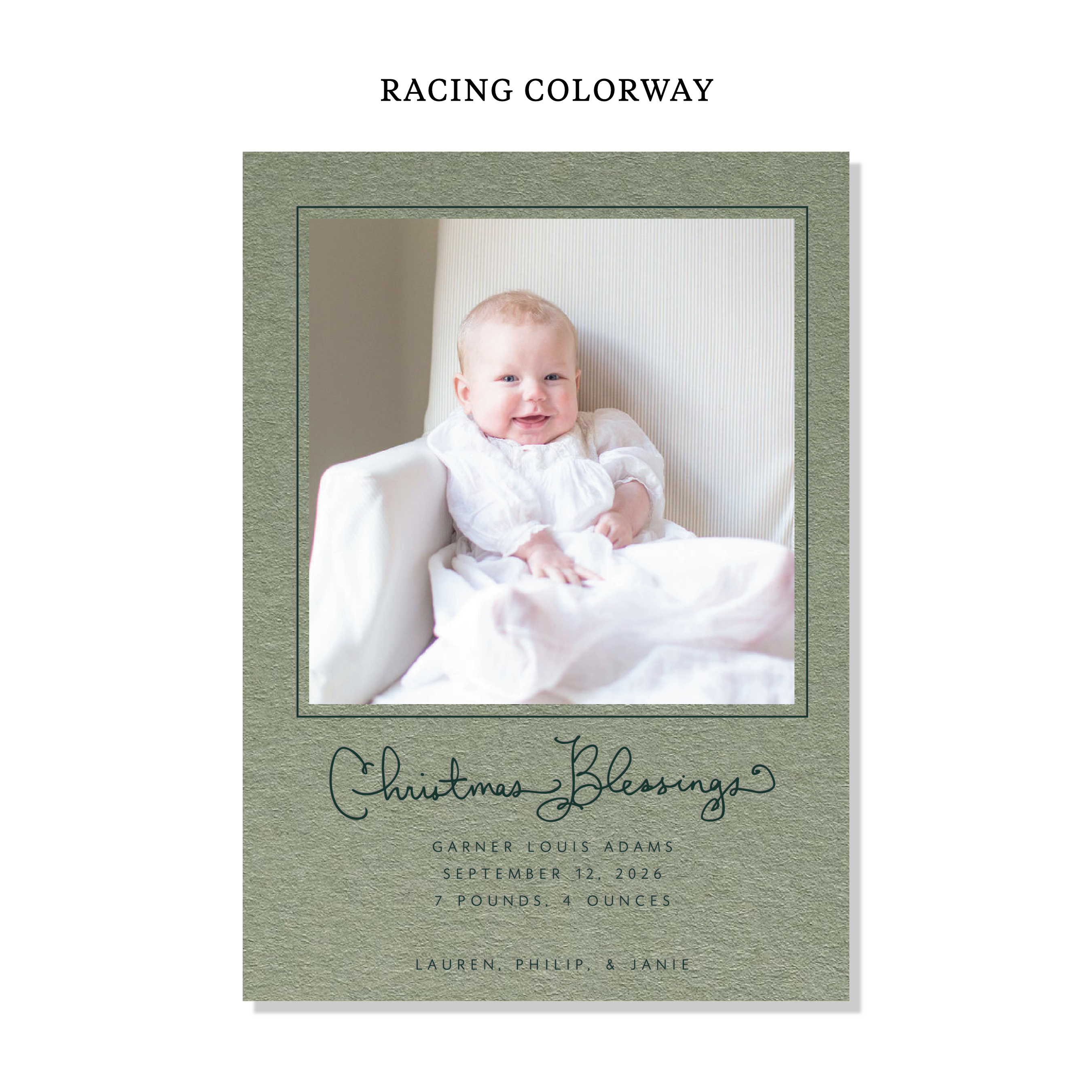 Brantley Birth Announcement Letterpress Holiday Card, Large (Colored Paper)
