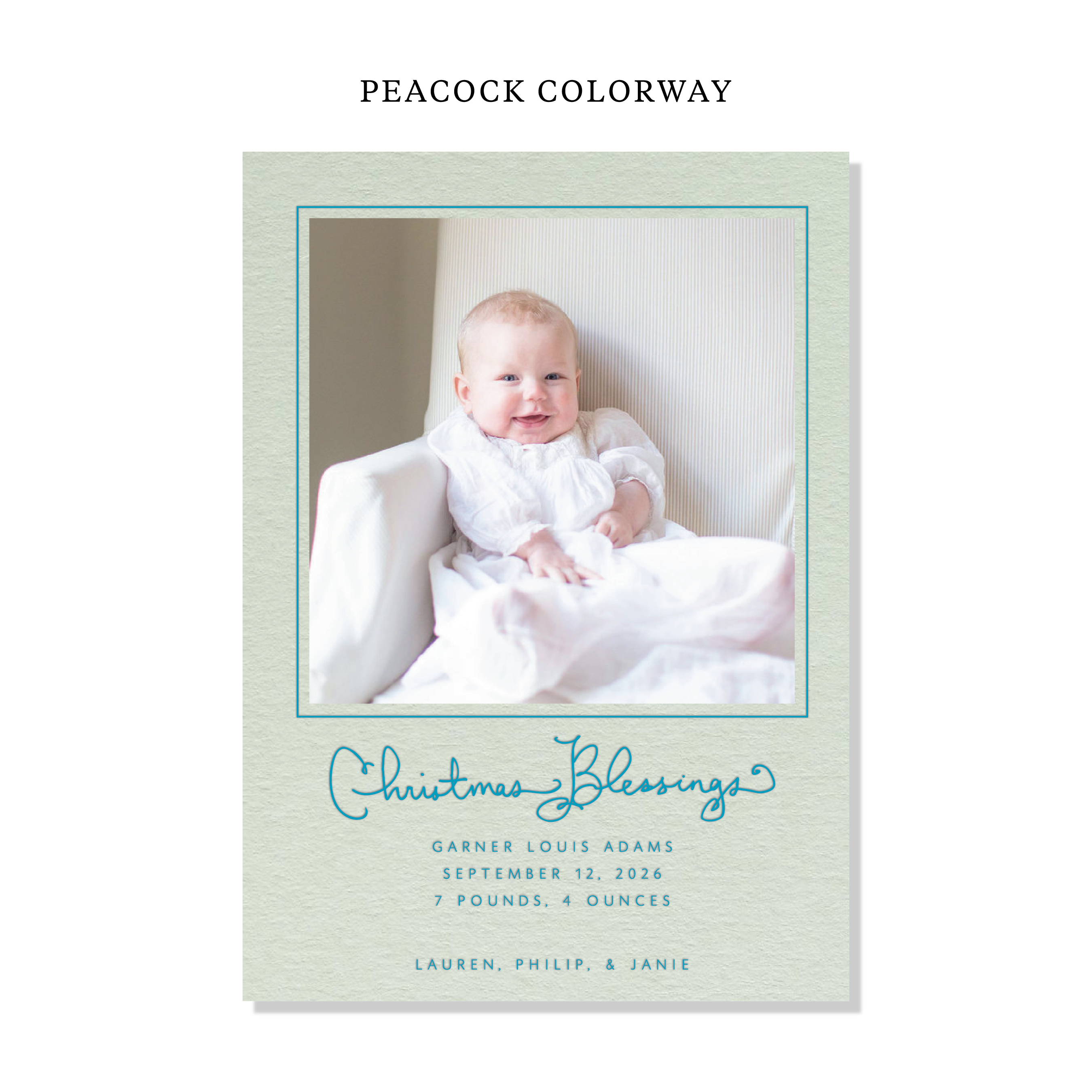 Brantley Birth Announcement Letterpress Holiday Card, Large (Colored Paper)