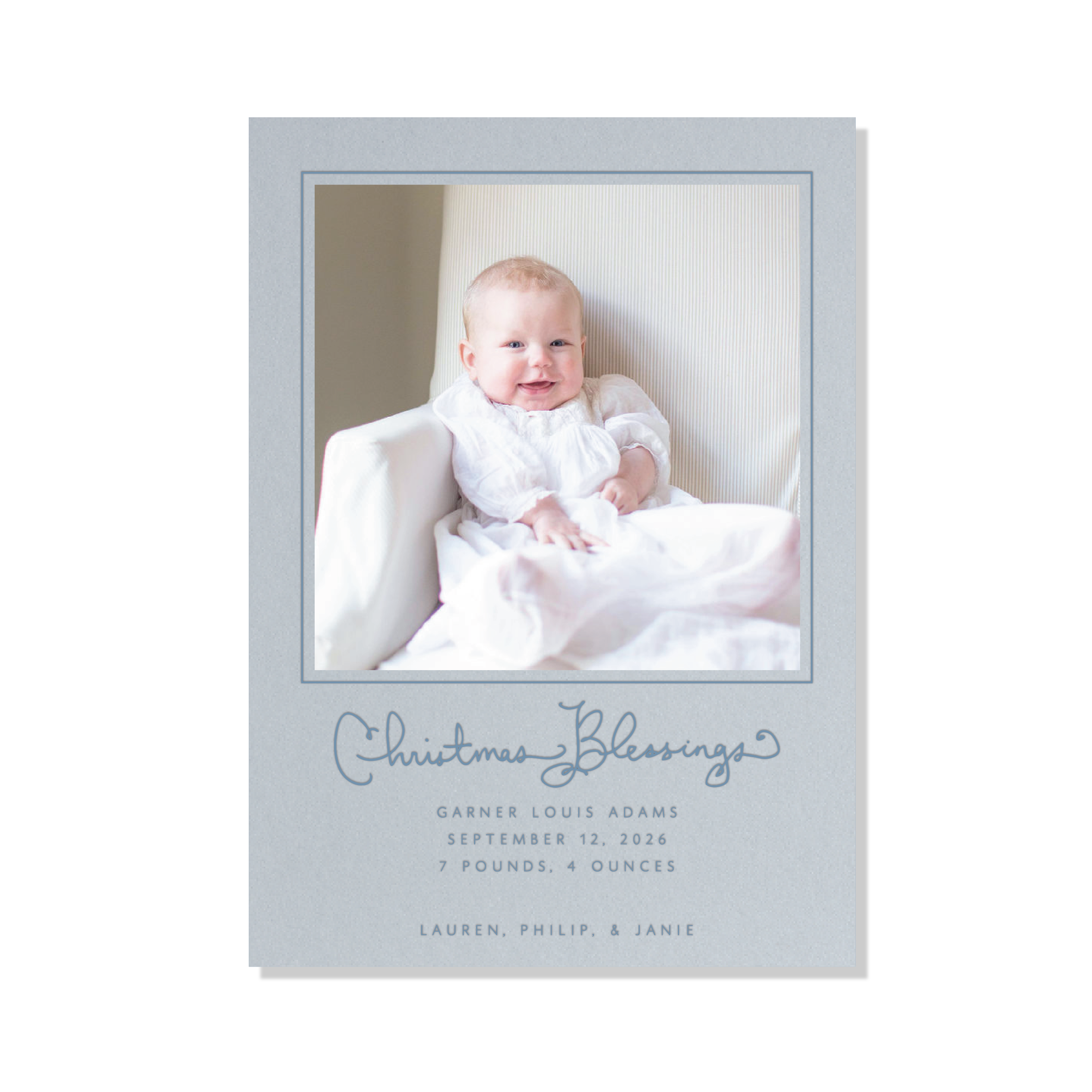 Brantley Birth Announcement Letterpress Holiday Card, Large (Colored Paper)