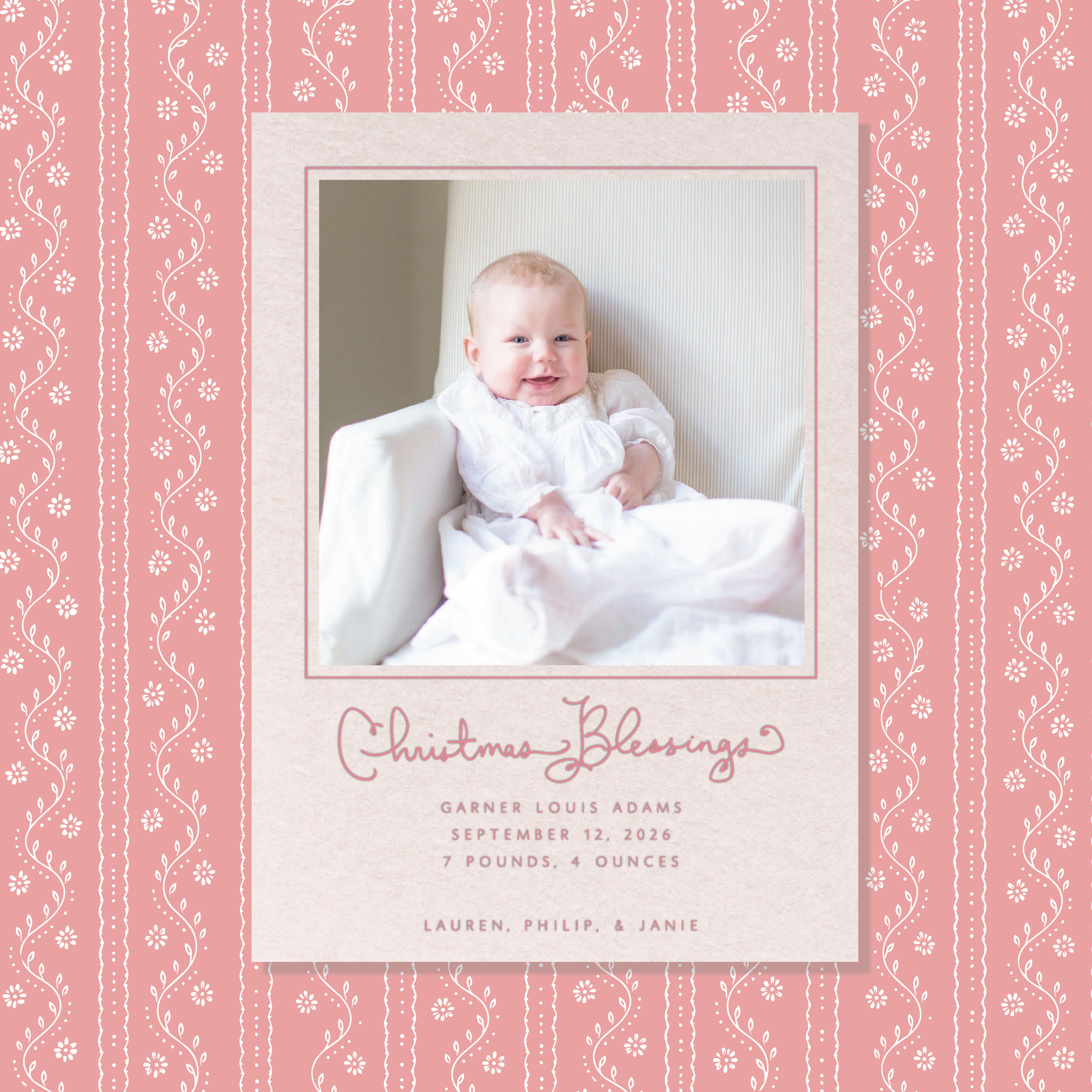 Brantley Birth Announcement Letterpress Holiday Card, Large (Colored Paper)
