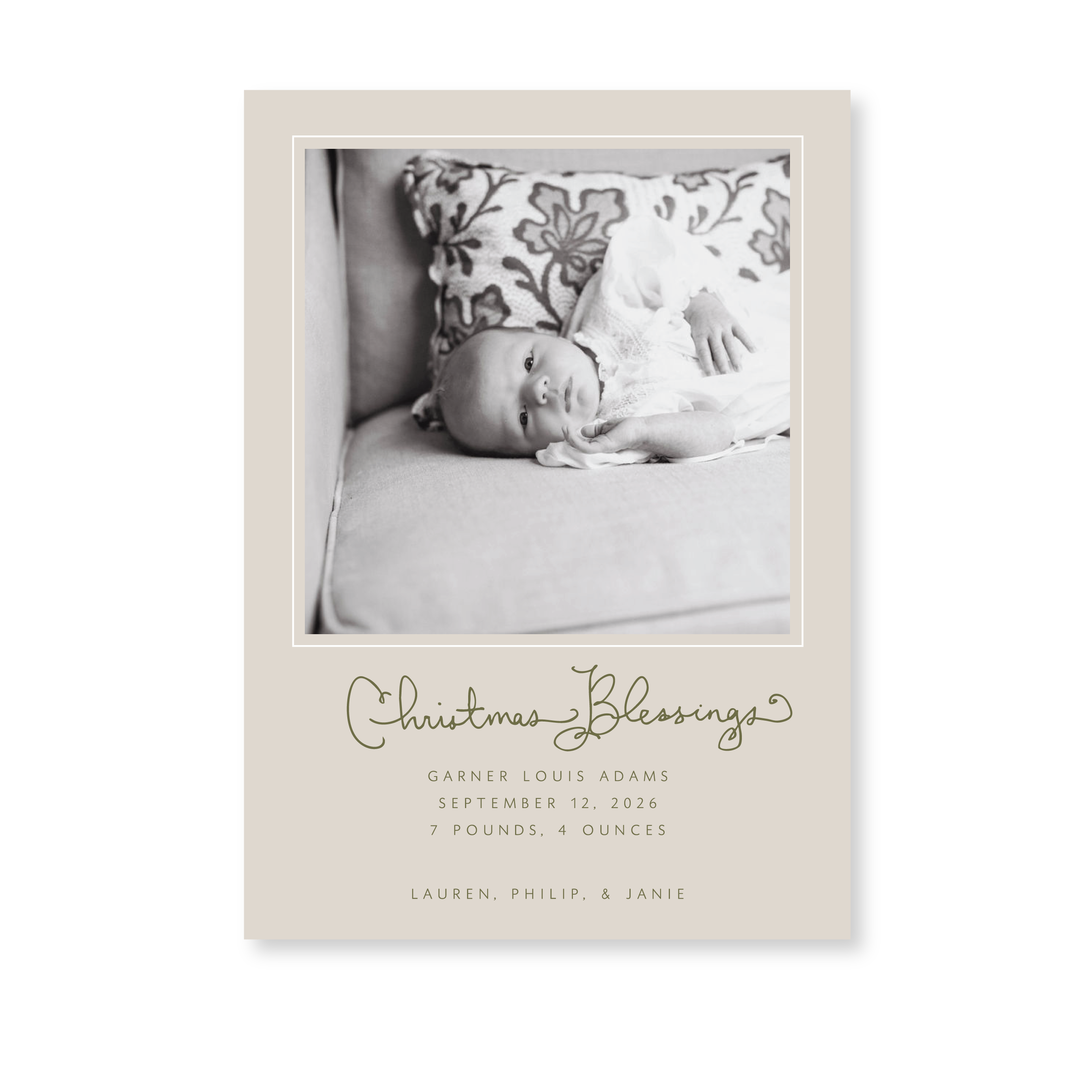 Brantley Classic Flat Print Holiday Card, Large Birth Announcement