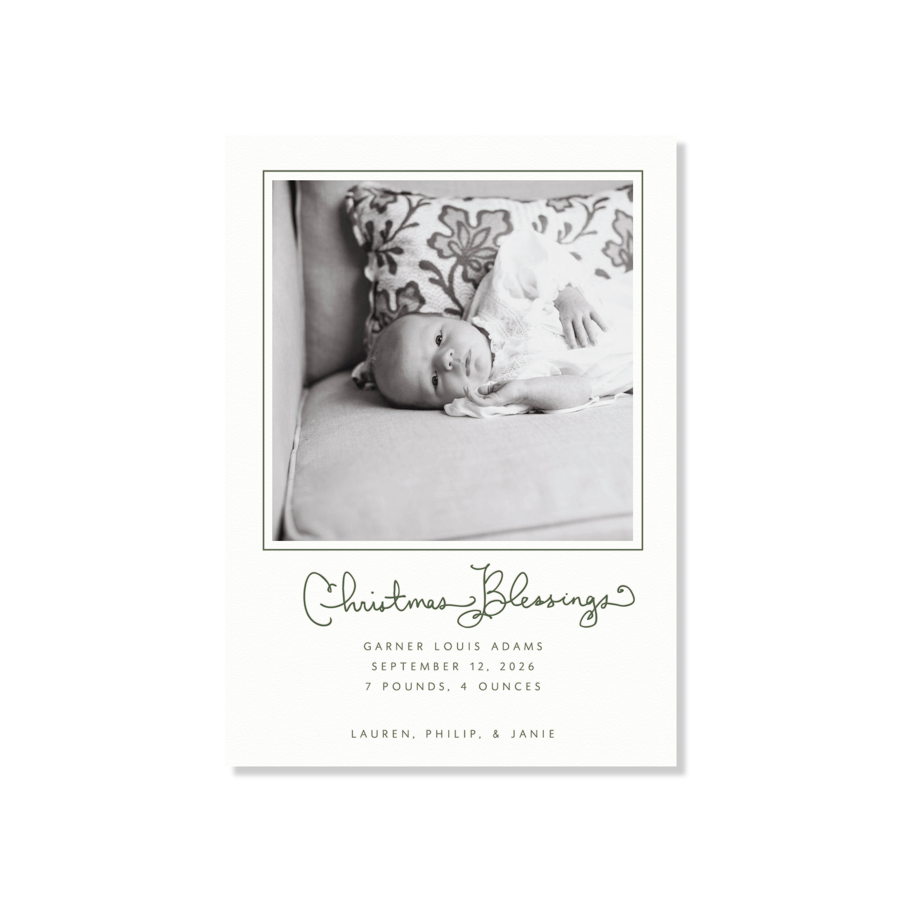 Brantley Birth Announcement Letterpress Holiday Card, Large