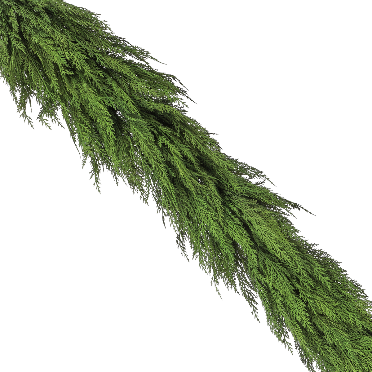 Close-up of lifelike real-touch cedar greenery on Hampshire Garland