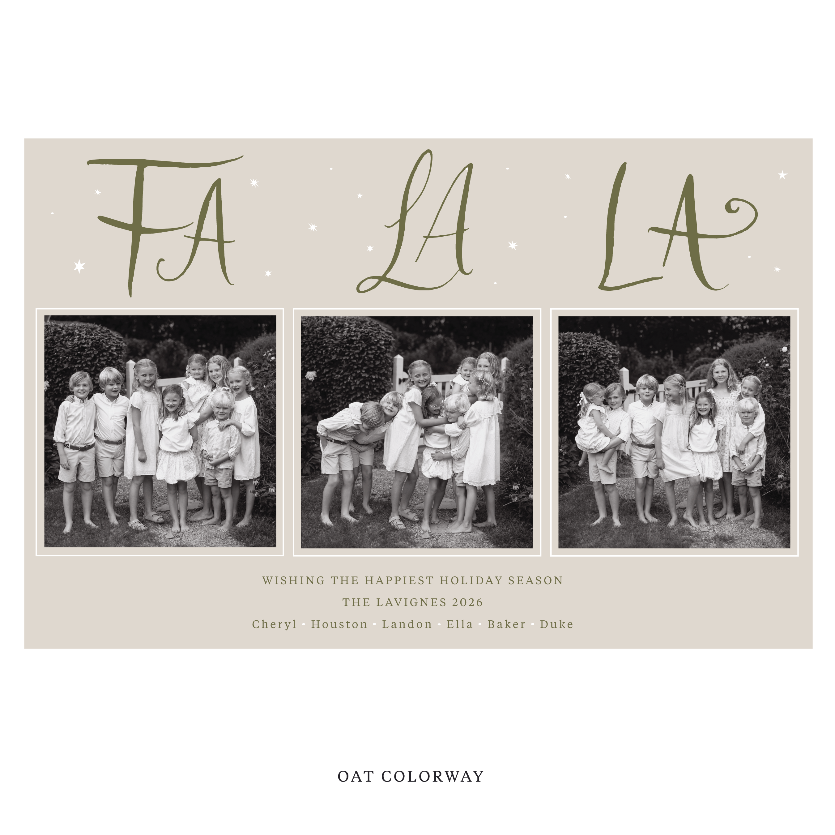 Celebrate the season with the Chadwick "Fa La La" Holiday Card by Stovall Collection. Featuring original hand-lettered artwork, this luxury personalized photo mount holiday card is available in 22 thoughtfully curated flat printing colorways.