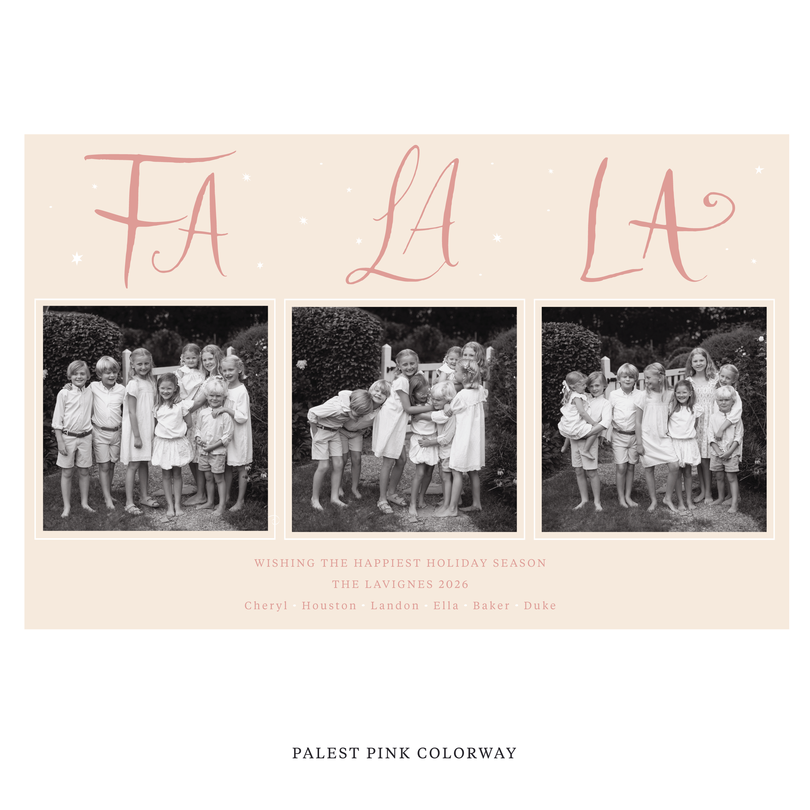 Celebrate the season with the Chadwick "Fa La La" Holiday Card by Stovall Collection. Featuring original hand-lettered artwork, this luxury personalized photo mount holiday card is available in 22 thoughtfully curated flat printing colorways.