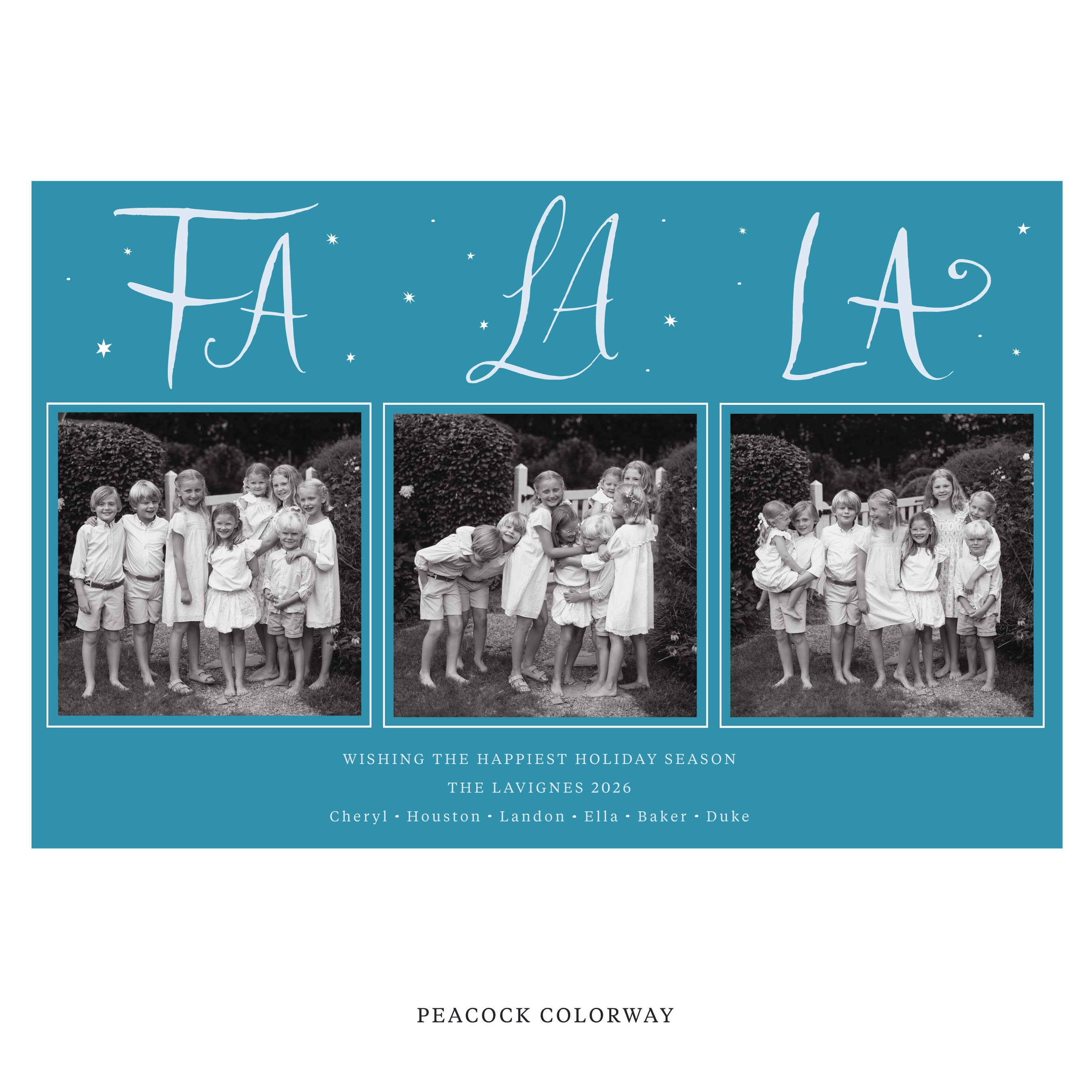 Celebrate the season with the Chadwick "Fa La La" Holiday Card by Stovall Collection. Featuring original hand-lettered artwork, this luxury personalized photo mount holiday card is available in 22 thoughtfully curated flat printing colorways.