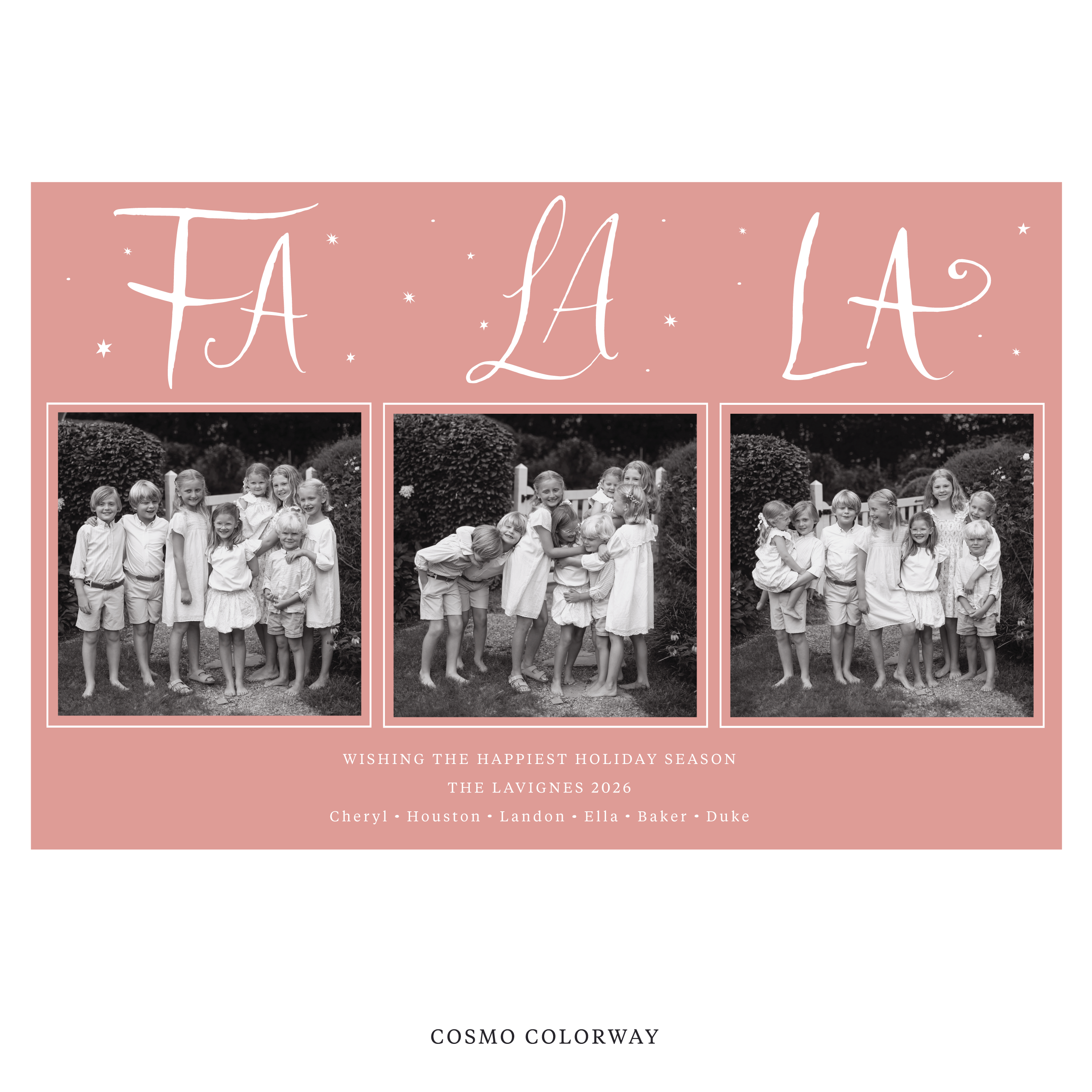 Celebrate the season with the Chadwick "Fa La La" Holiday Card by Stovall Collection. Featuring original hand-lettered artwork, this luxury personalized photo mount holiday card is available in 22 thoughtfully curated flat printing colorways.