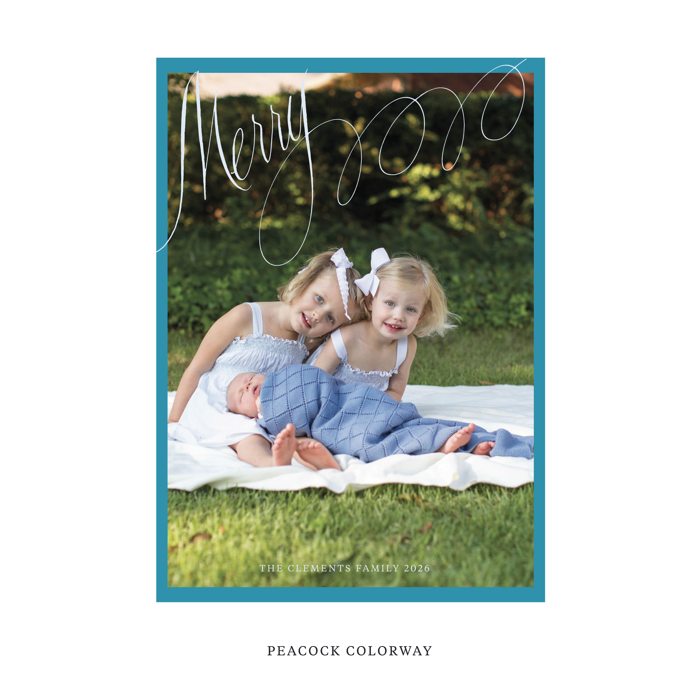 Celebrate the season with the Clement "Merry" Holiday Card by Stovall Collection. Featuring original hand-lettered artwork, this luxury personalized photo mount holiday card is available in 22 thoughtfully curated flat printing colorways.