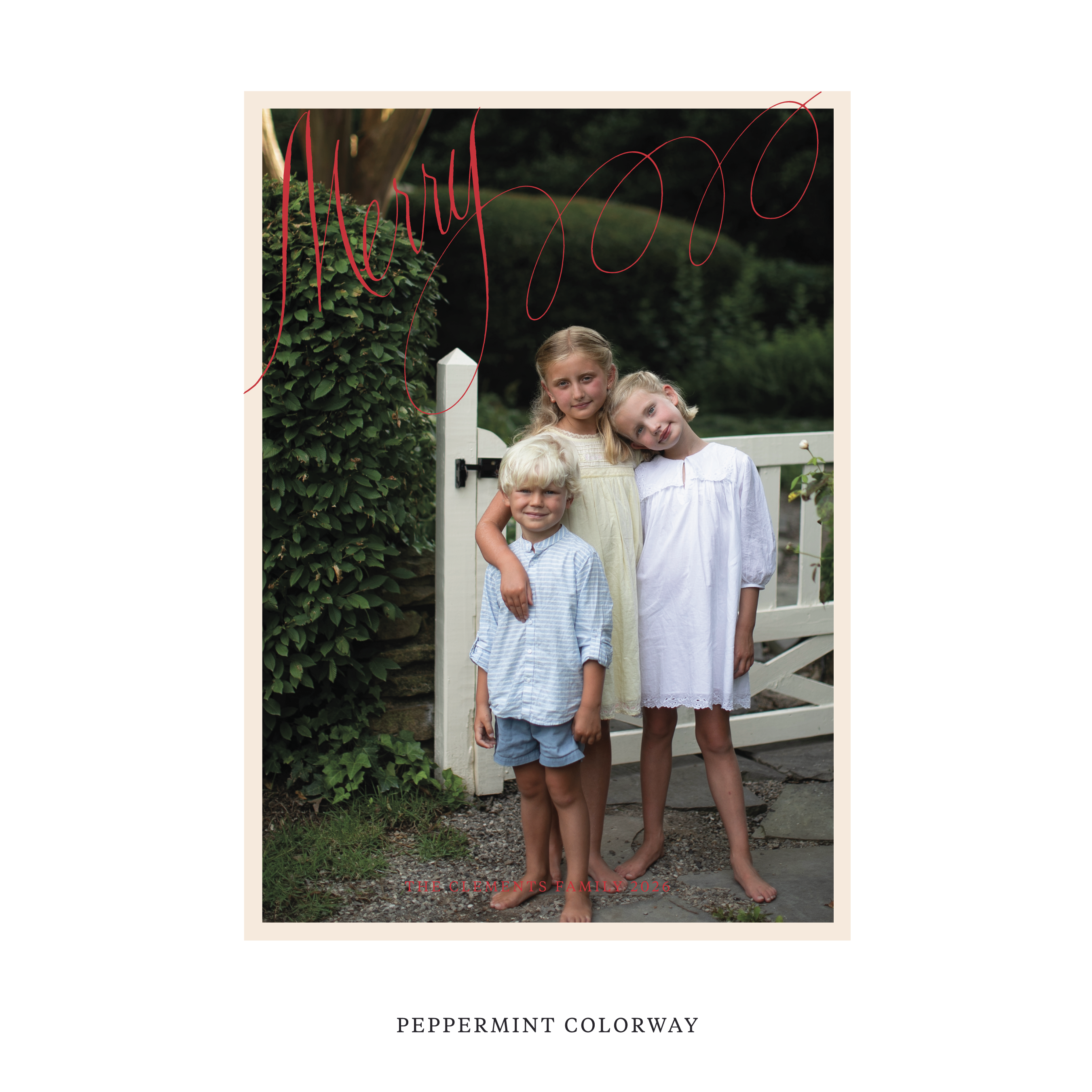 Celebrate the season with the Clement "Merry" Holiday Card by Stovall Collection. Featuring original hand-lettered artwork, this luxury personalized photo mount holiday card is available in 22 thoughtfully curated flat printing colorways.