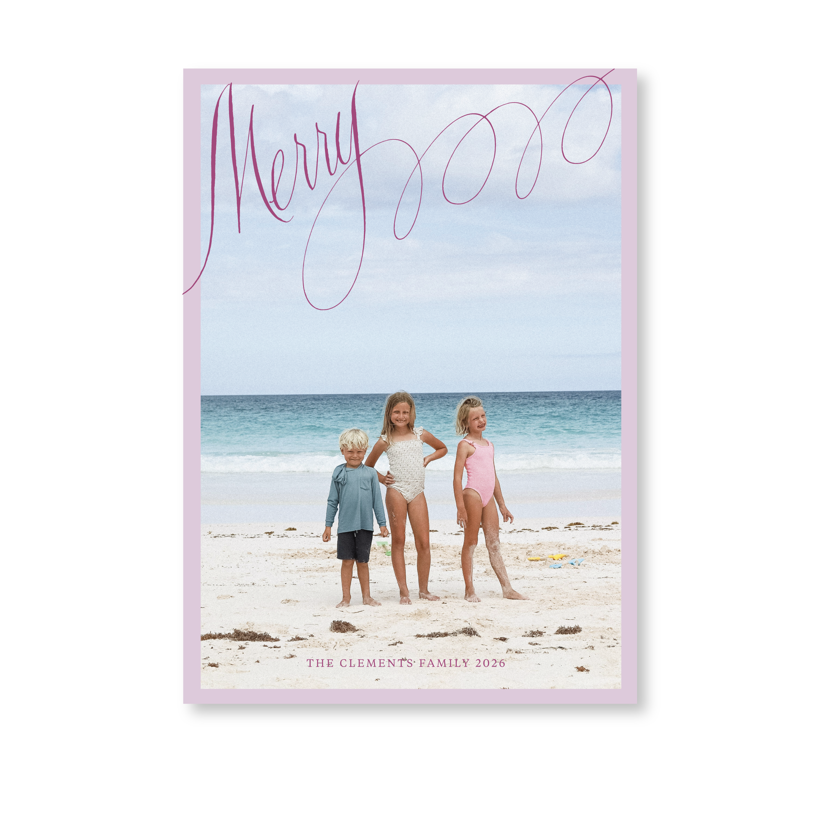 Celebrate the season with the Clement "Merry" Holiday Card by Stovall Collection. Featuring original hand-lettered artwork, this luxury personalized photo mount holiday card is available in 22 thoughtfully curated flat printing colorways.