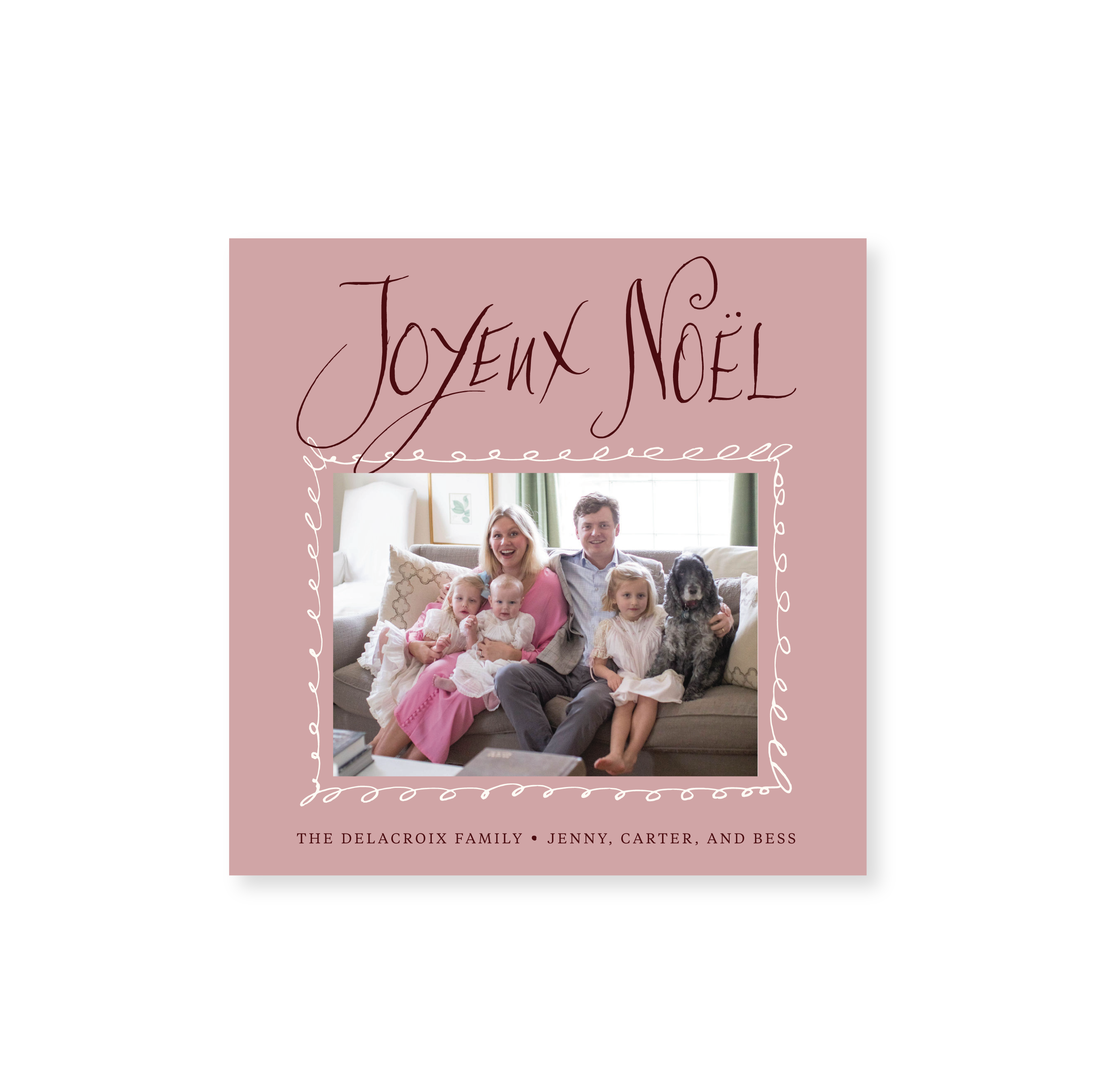Dorsett Classic Flat Print Joyeux Noël photo holiday card featuring original pen-and-ink artwork by Stovall Collection.
