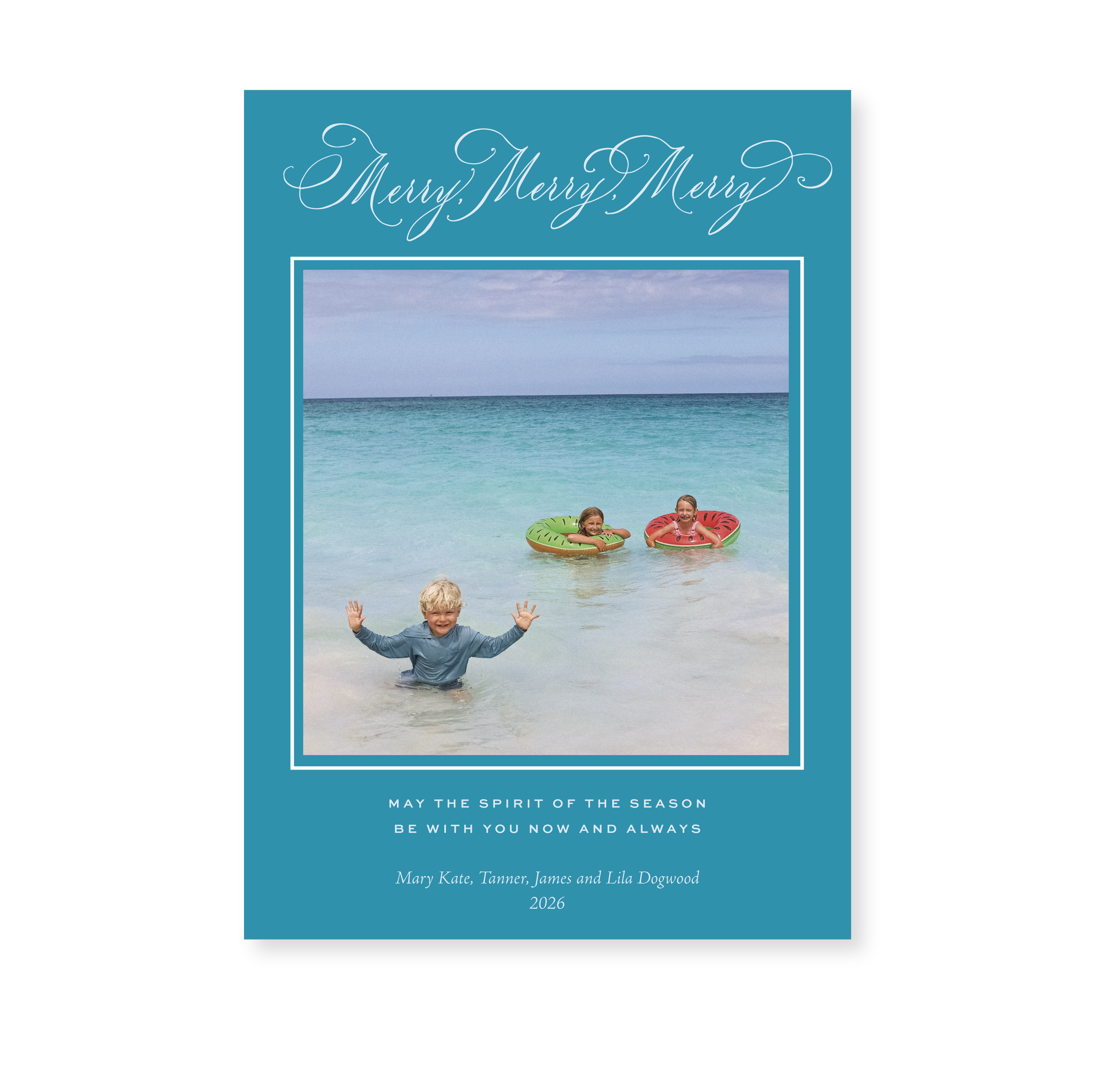 Ludlow Classic Flat Print Merry Merry Merry photo mount holiday card featuring elegant hand-lettered artwork by Stovall Collection.