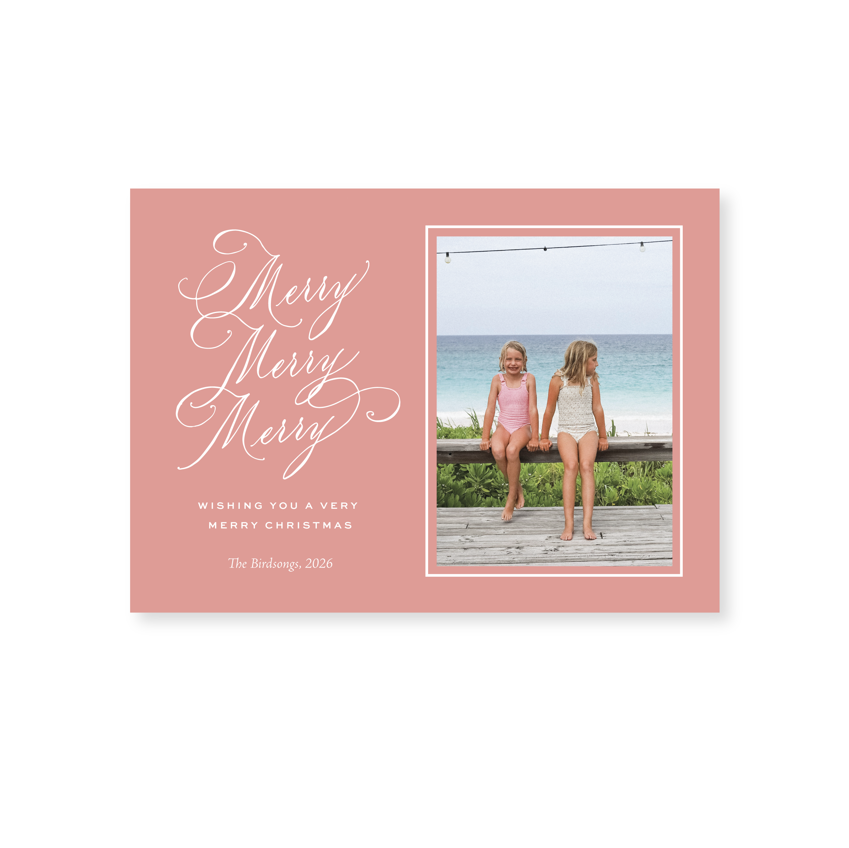 Ludlow Classic Flat Print Merry Merry Merry photo mount holiday card featuring elegant hand-lettered artwork by Stovall Collection.