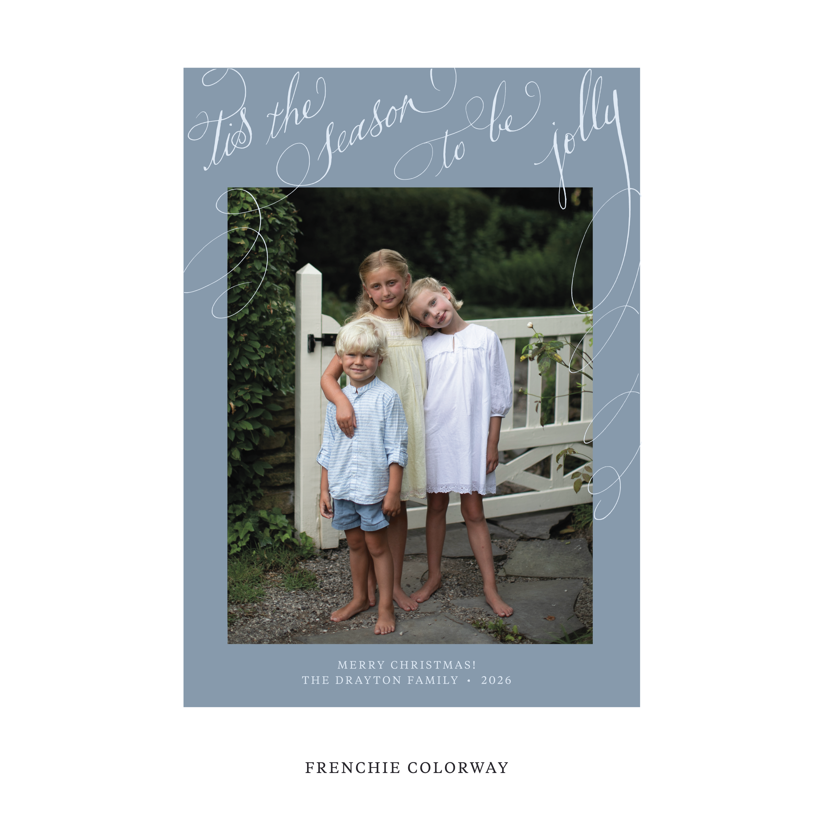 Celebrate the season with the Drayton "Tis the Season to be Jolly" Holiday Card by Stovall Collection. Featuring original hand-lettered artwork, this luxury personalized photo mount holiday card is available in 22 thoughtfully curated flat printing colorways.