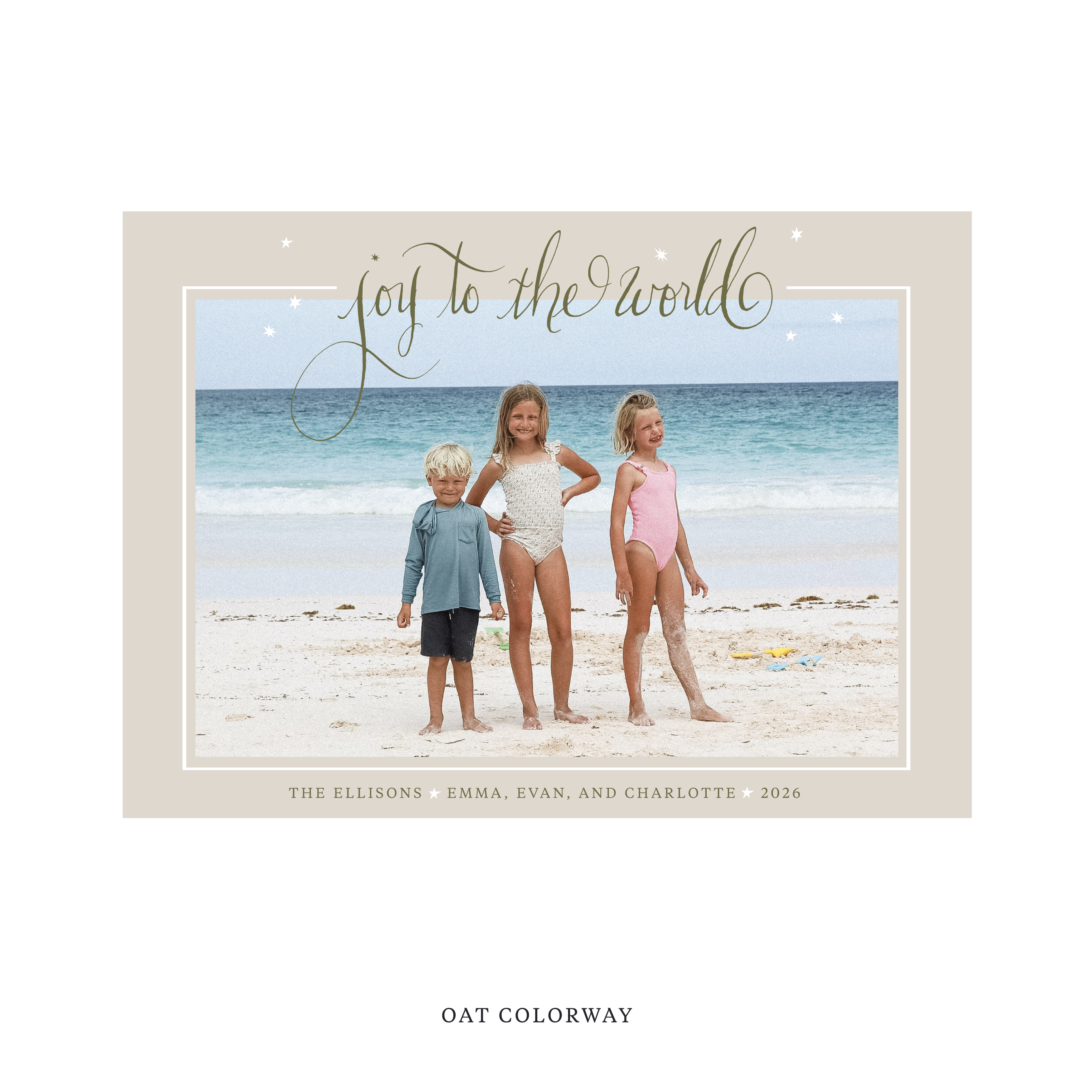 Celebrate the season with the Ellison "Joy to the World" Holiday Card by Stovall Collection. Featuring original hand-lettered artwork, this luxury personalized photo mount holiday card is available in 22 thoughtfully curated flat printing colorways.