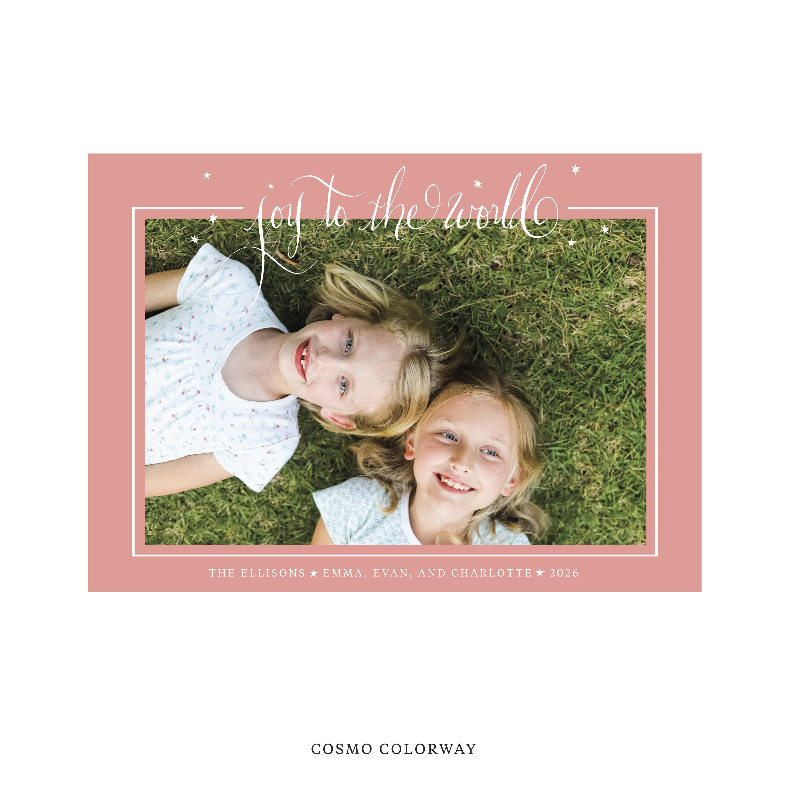 Celebrate the season with the Ellison "Joy to the World" Holiday Card by Stovall Collection. Featuring original hand-lettered artwork, this luxury personalized photo mount holiday card is available in 22 thoughtfully curated flat printing colorways.