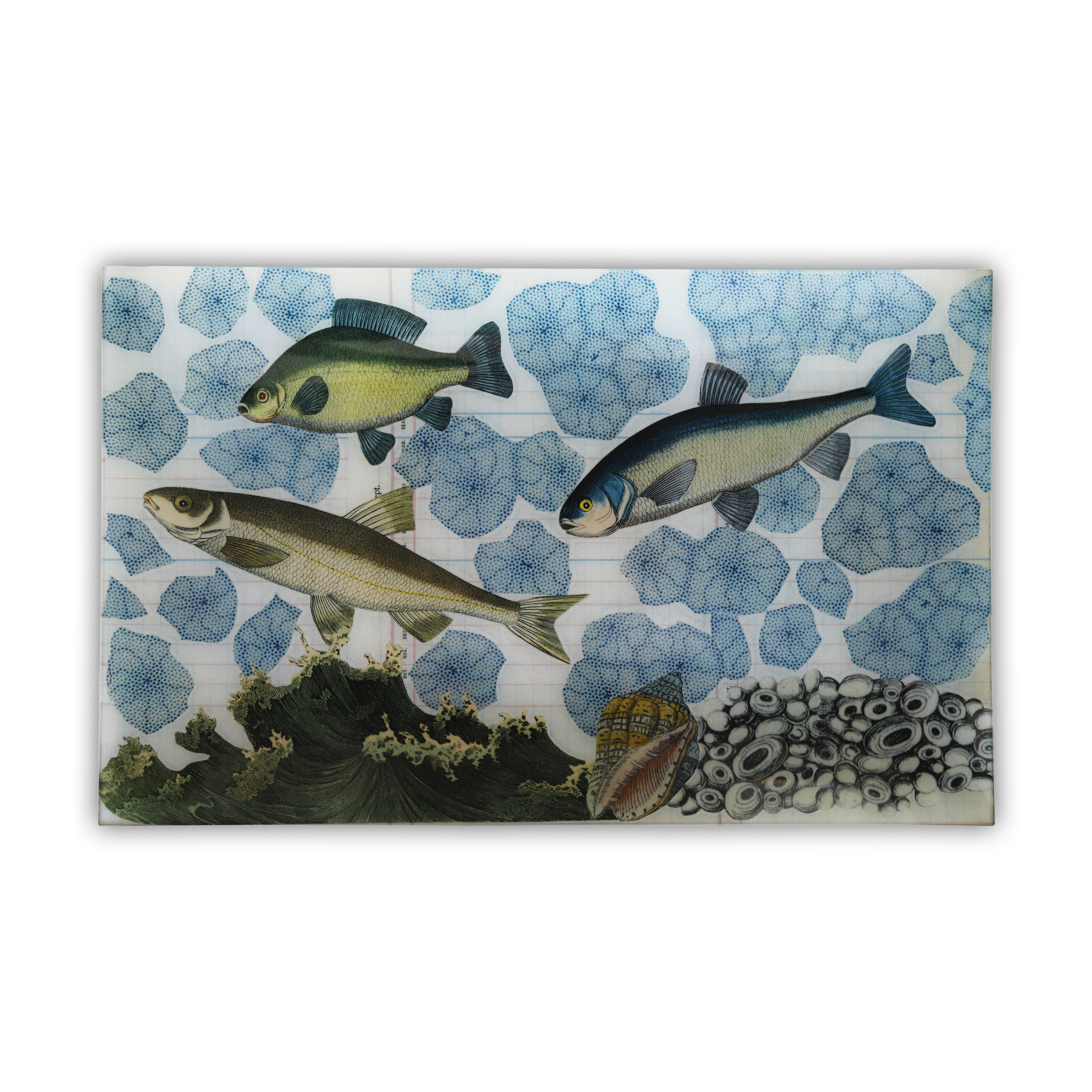 John Derian “3 Fish Collage” 10" Rectangular Tray
