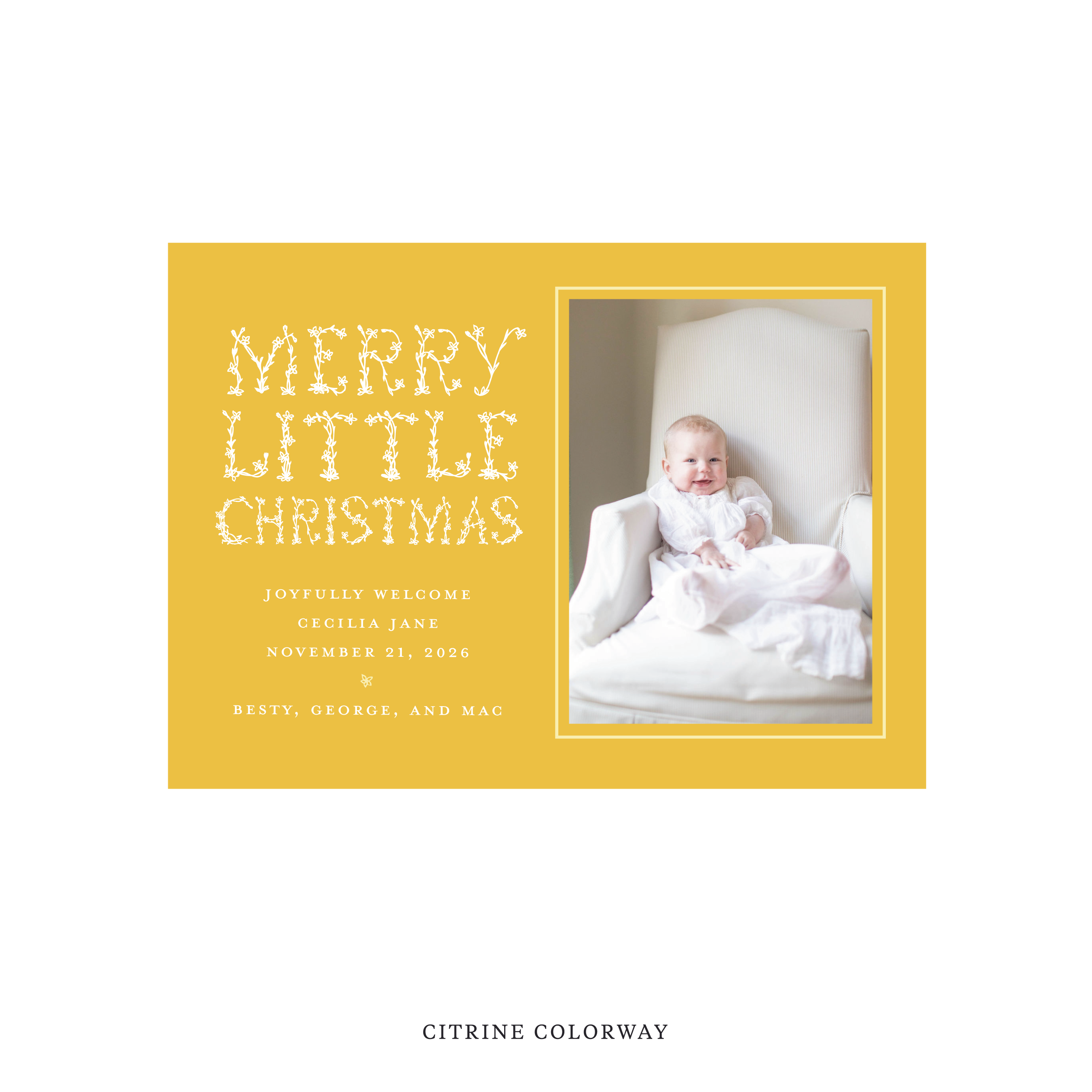 Flora Classic Flat Print Holiday Card, Birth Announcement Medium