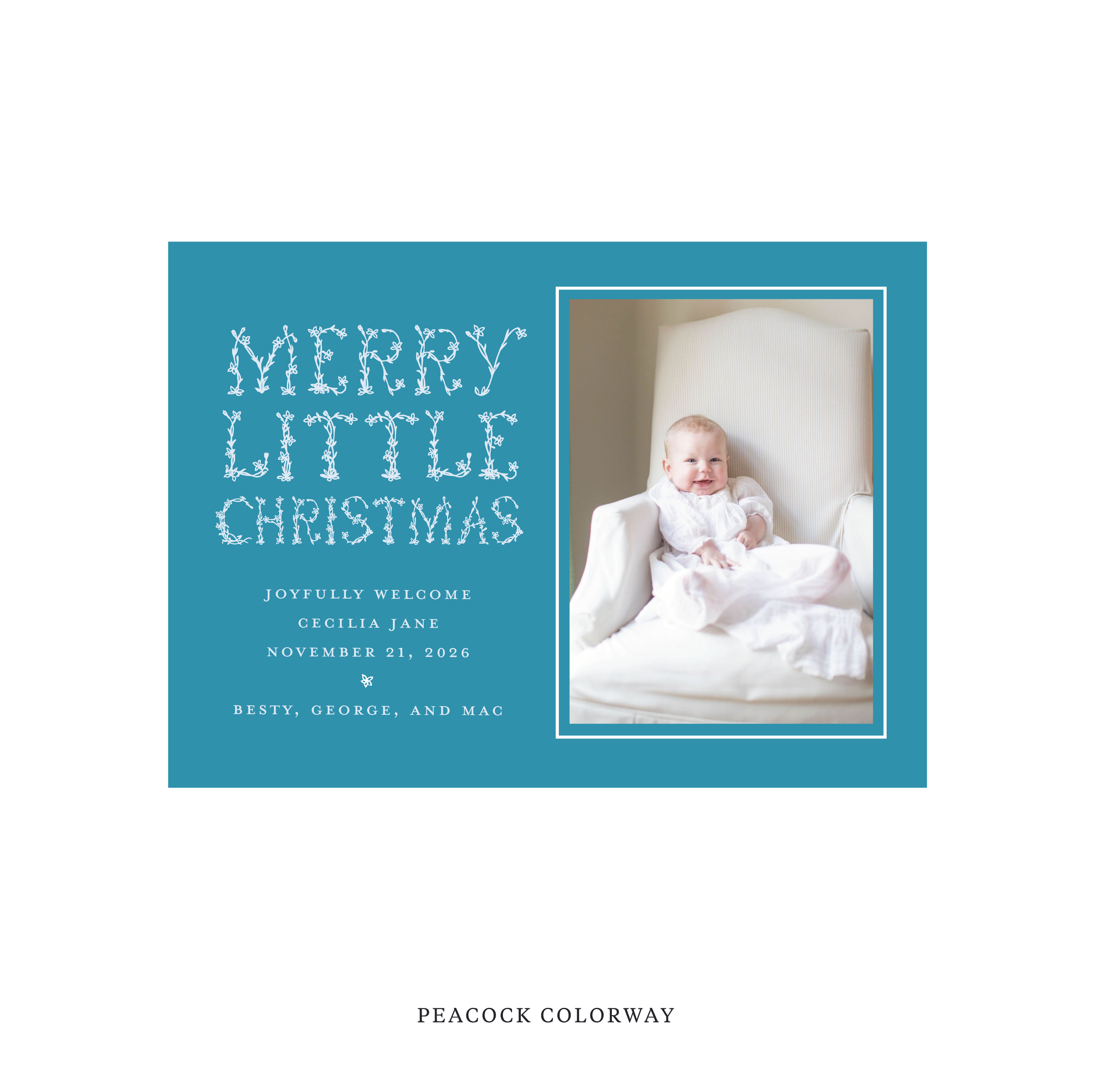 Flora Classic Flat Print Holiday Card, Birth Announcement Medium