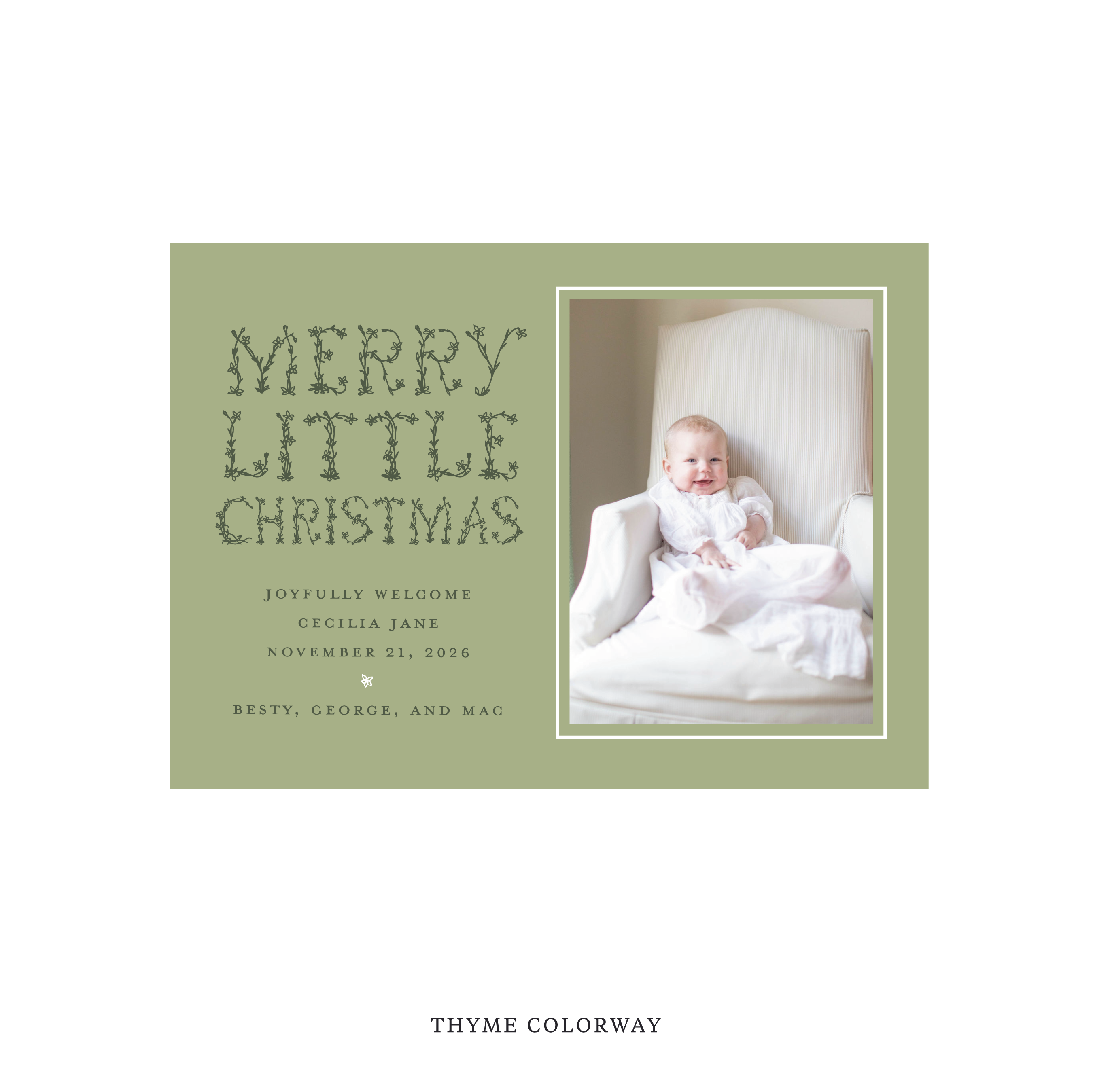 Flora Classic Flat Print Holiday Card, Birth Announcement Medium