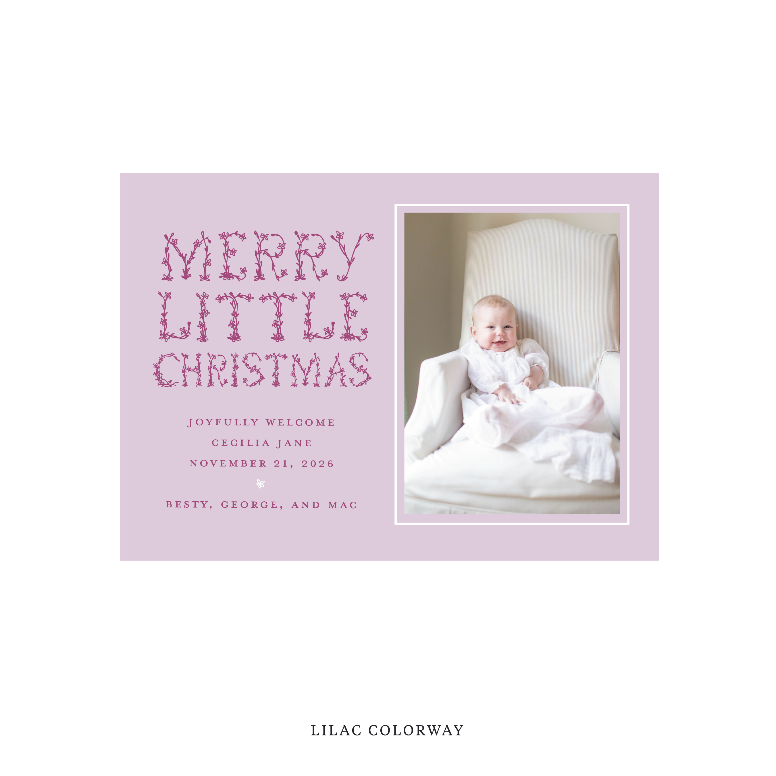 Flora Classic Flat Print Holiday Card, Birth Announcement Medium