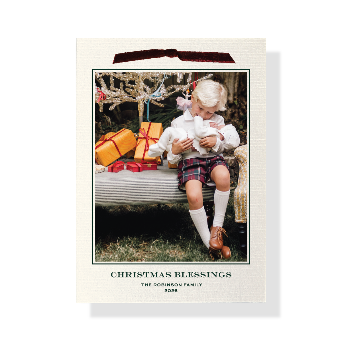 Hampstead Velvet Ribbon Classic Print Holiday Card