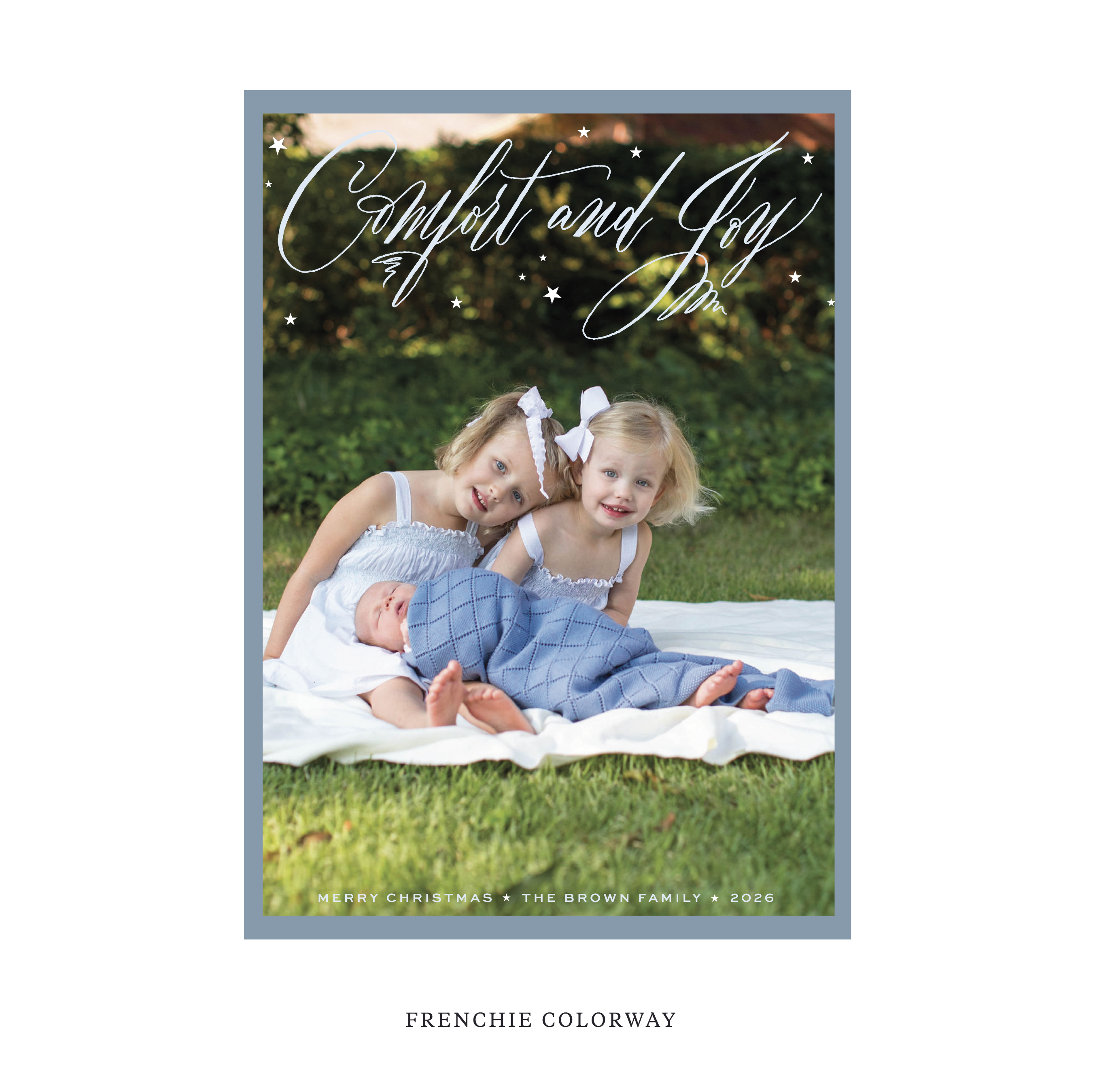 Celebrate the season with the Hawthorne "Comfort and Joy" Holiday Card by Stovall Collection. Featuring original hand-lettered artwork, this luxury personalized photo mount holiday card is available in 22 thoughtfully curated flat printing colorways.